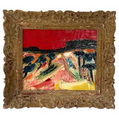 Vintage Abstract Expressionist Oil Painting of a Mountain in Provence, France