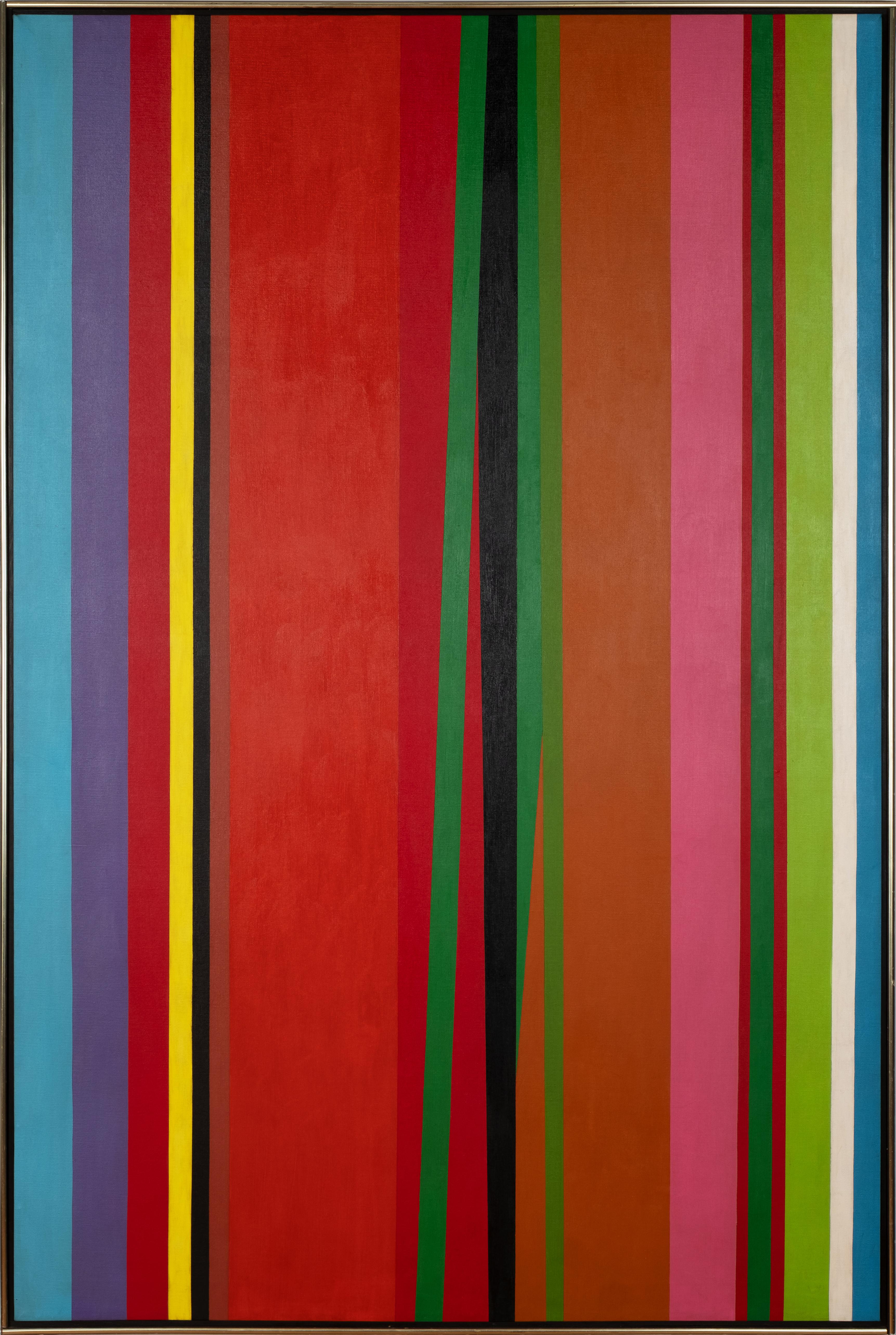 Jay Rosenblum Abstract Painting - Catch, striped hard edge abstraction
