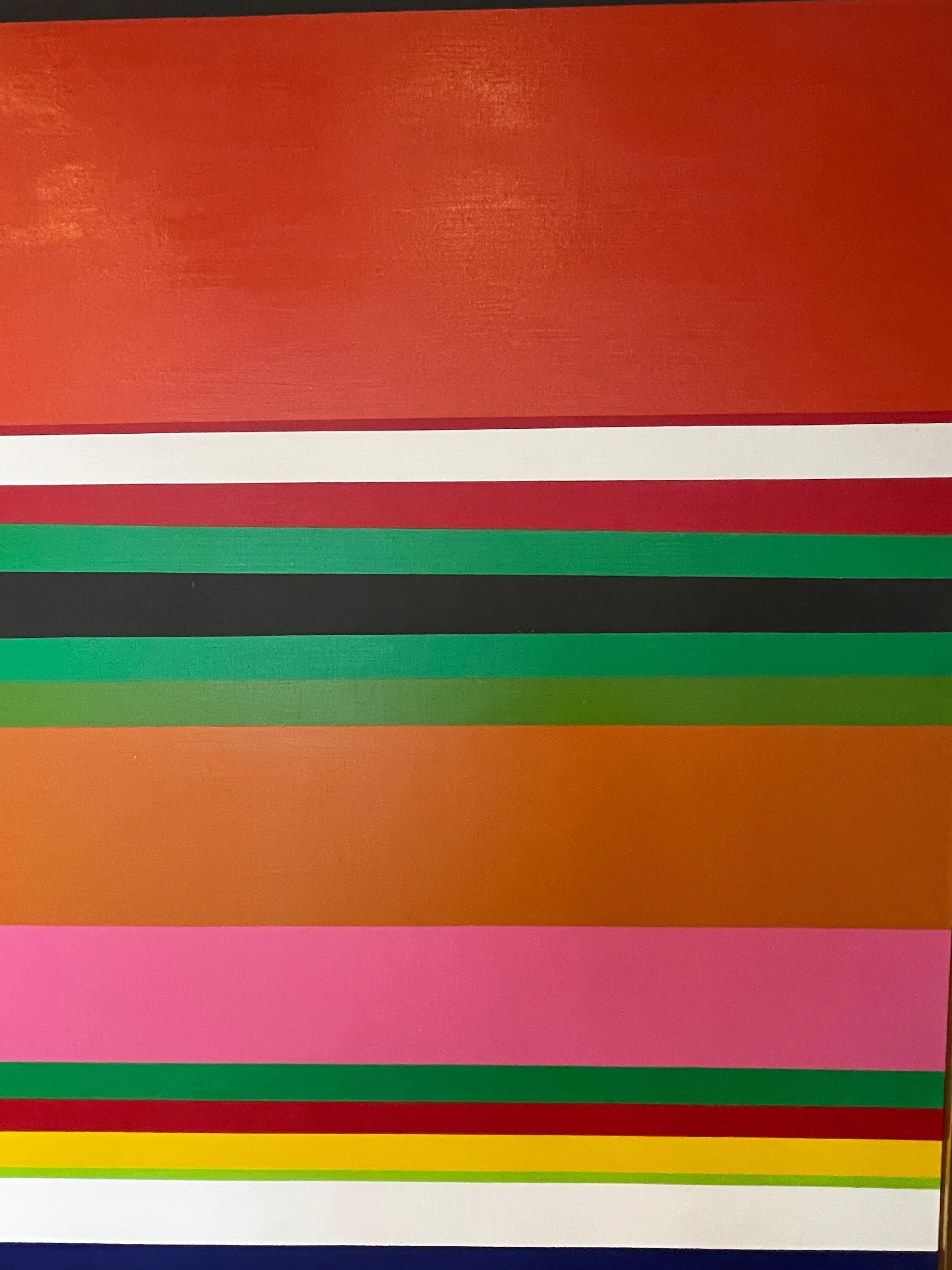 Jay Rosenblum (1933 - 1989)
Untitled, 1973
Acrylic on canvas
54 x 128 inches
Signed twice and dated on the reverse

Provenance:
Private Collection, Long Island

Jay Rosenblum experimented with different versions of the 