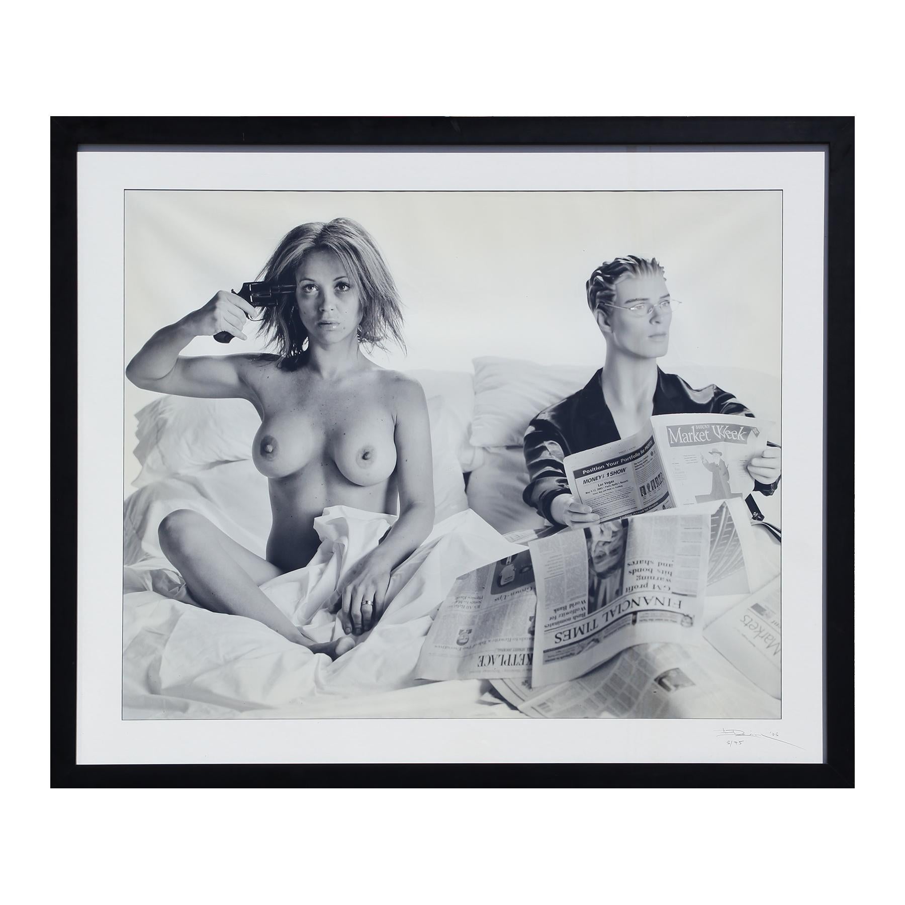 Jay Rusovich Still-Life Photograph - "Invisible" Large Nude Female and Mannequin Bedroom Black and White Photograph