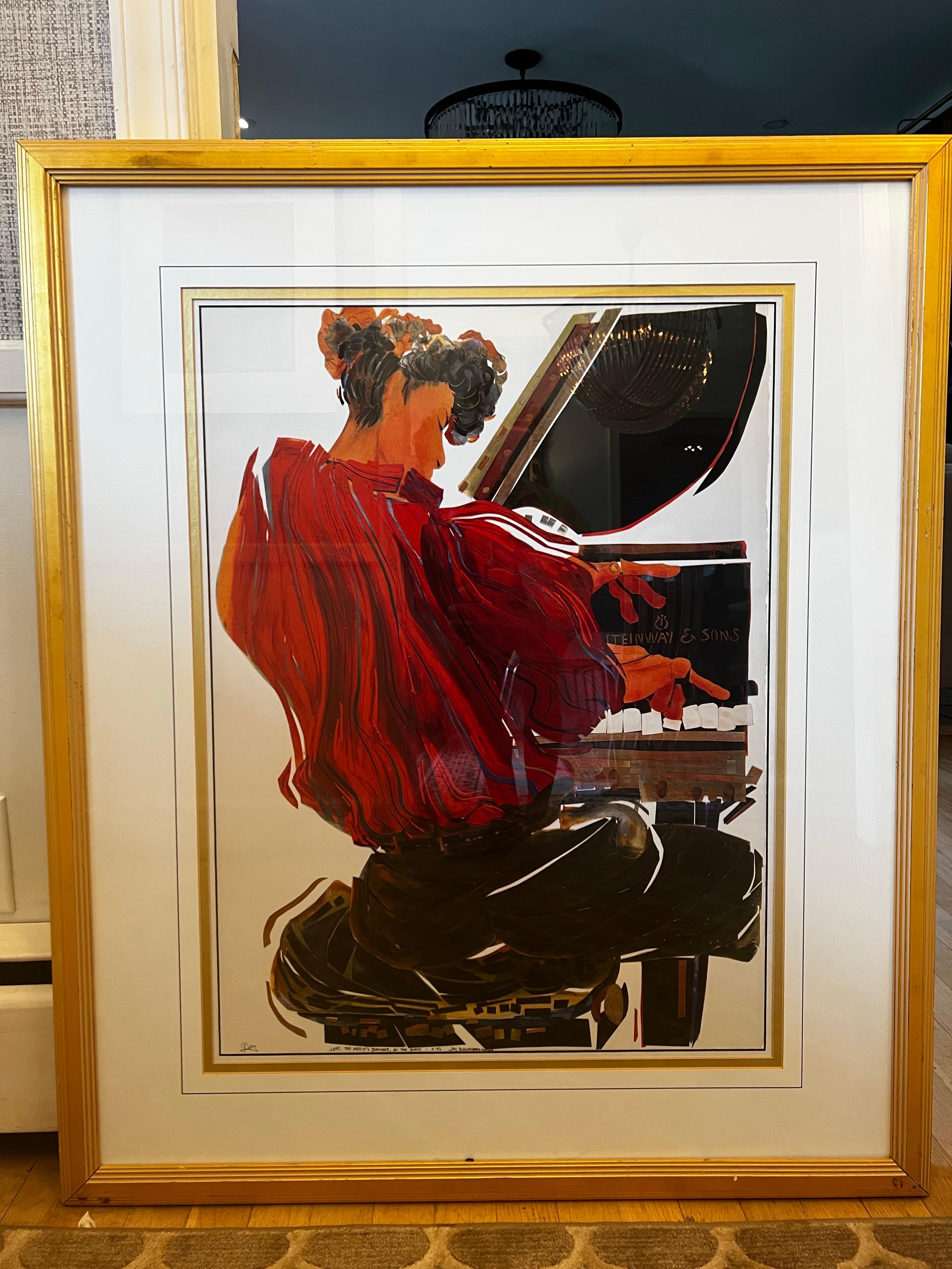 Artistics Jay Schlossberg-Cohen (basé à Baltimore).
Titre - Jeff, le frère de l'Artistics, au piano
Date - 11-92
Taille de l'œuvre - 27 x 20
Finition dorée. Encadré et maté.

Série Performers. Impression d'acrylique sur papier découpé

M. Wolf