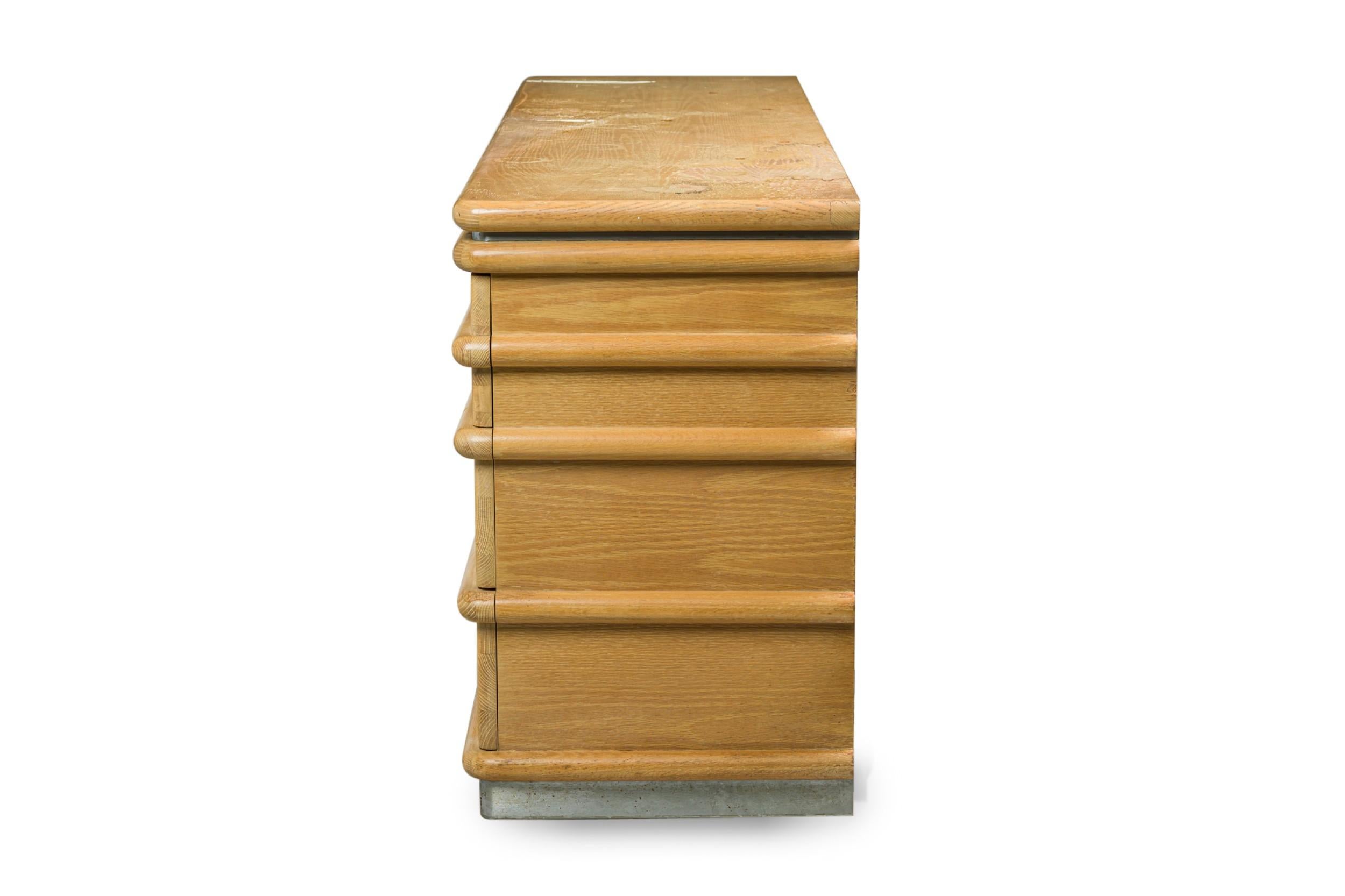 Jay Spectre American Modern White Oak and Chrome Ribbed Chest of Drawers For Sale 9