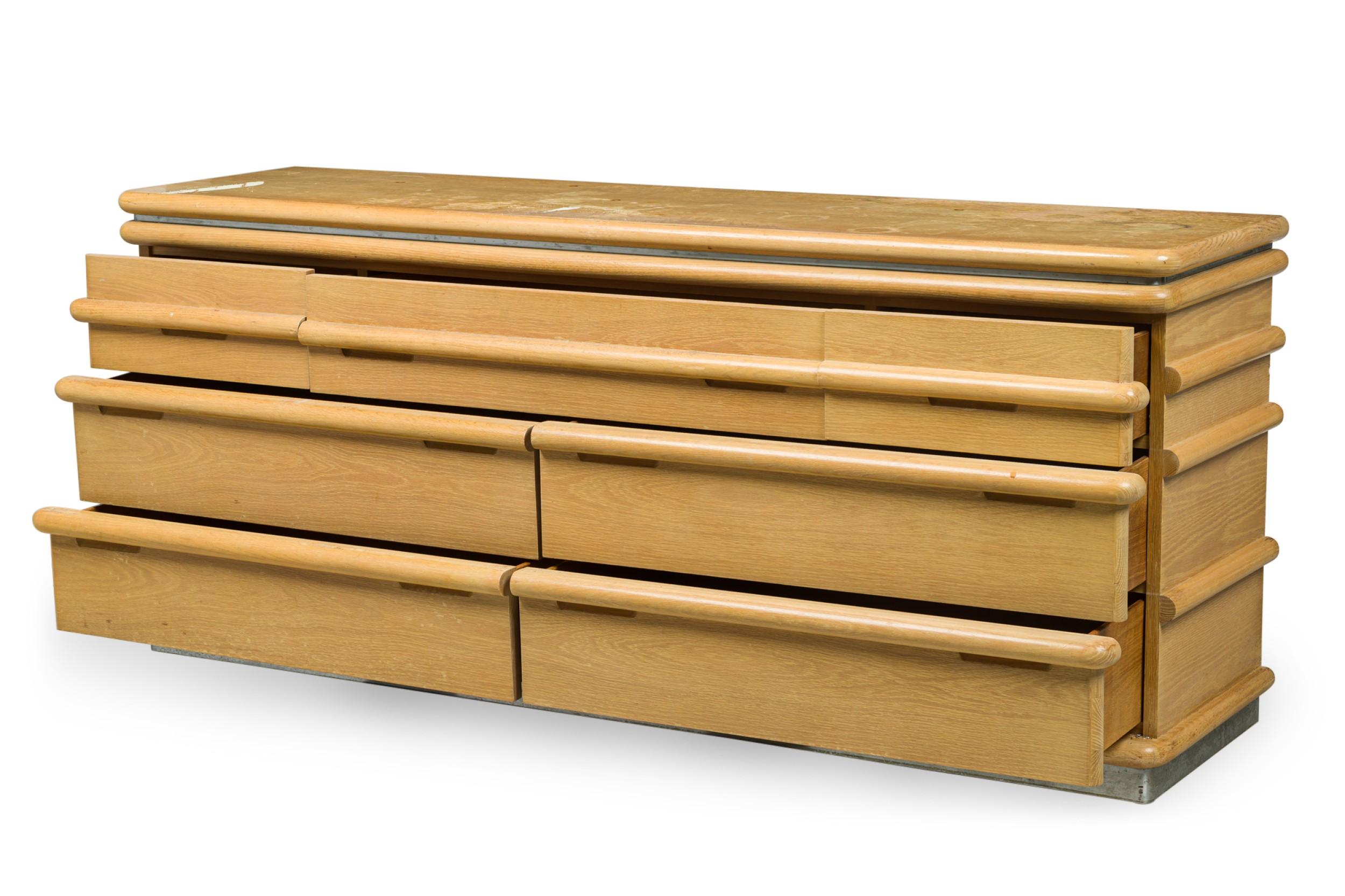 Mid-Century Modern Jay Spectre American Modern White Oak and Chrome Ribbed Chest of Drawers