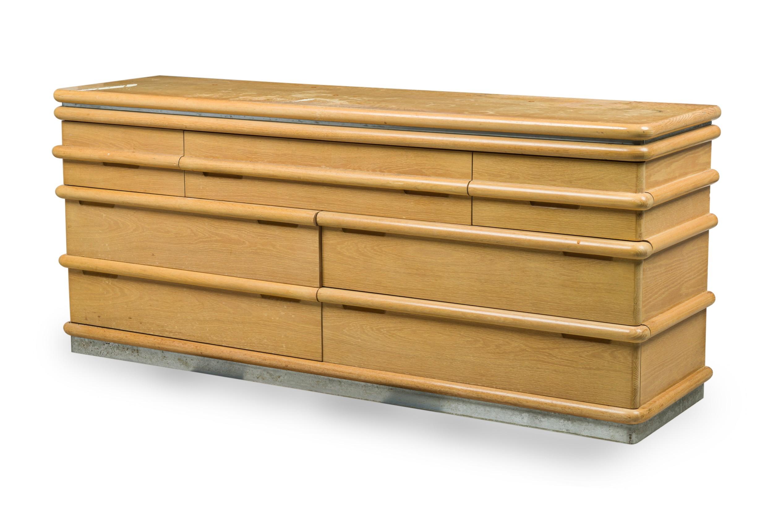 Metal Jay Spectre American Modern White Oak and Chrome Ribbed Chest of Drawers For Sale