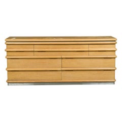Jay Spectre American Modern White Oak and Chrome Ribbed Chest of Drawers