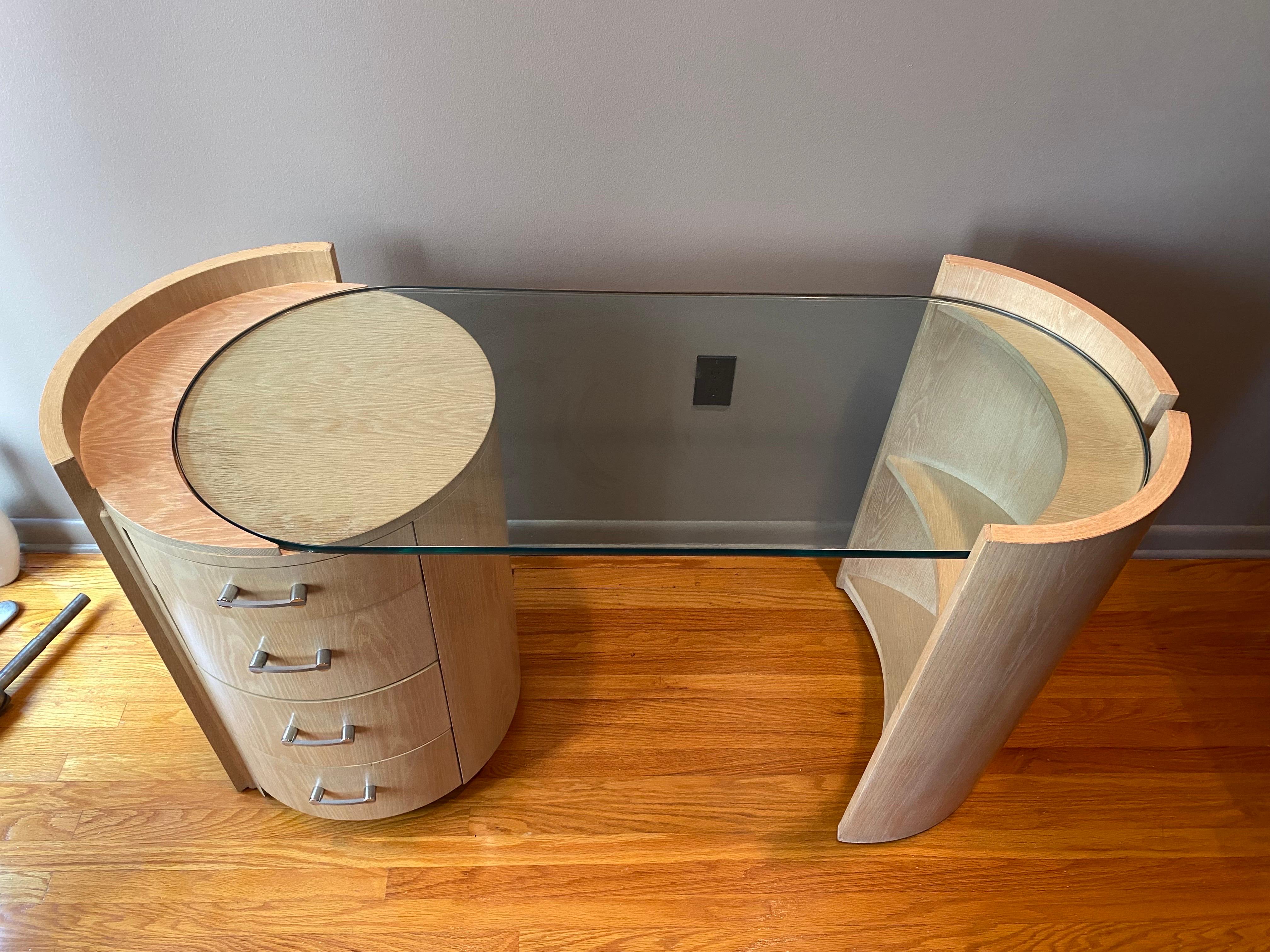 Jay Spectre Barrel Desk with Glass Top In Good Condition In Philadelphia, PA