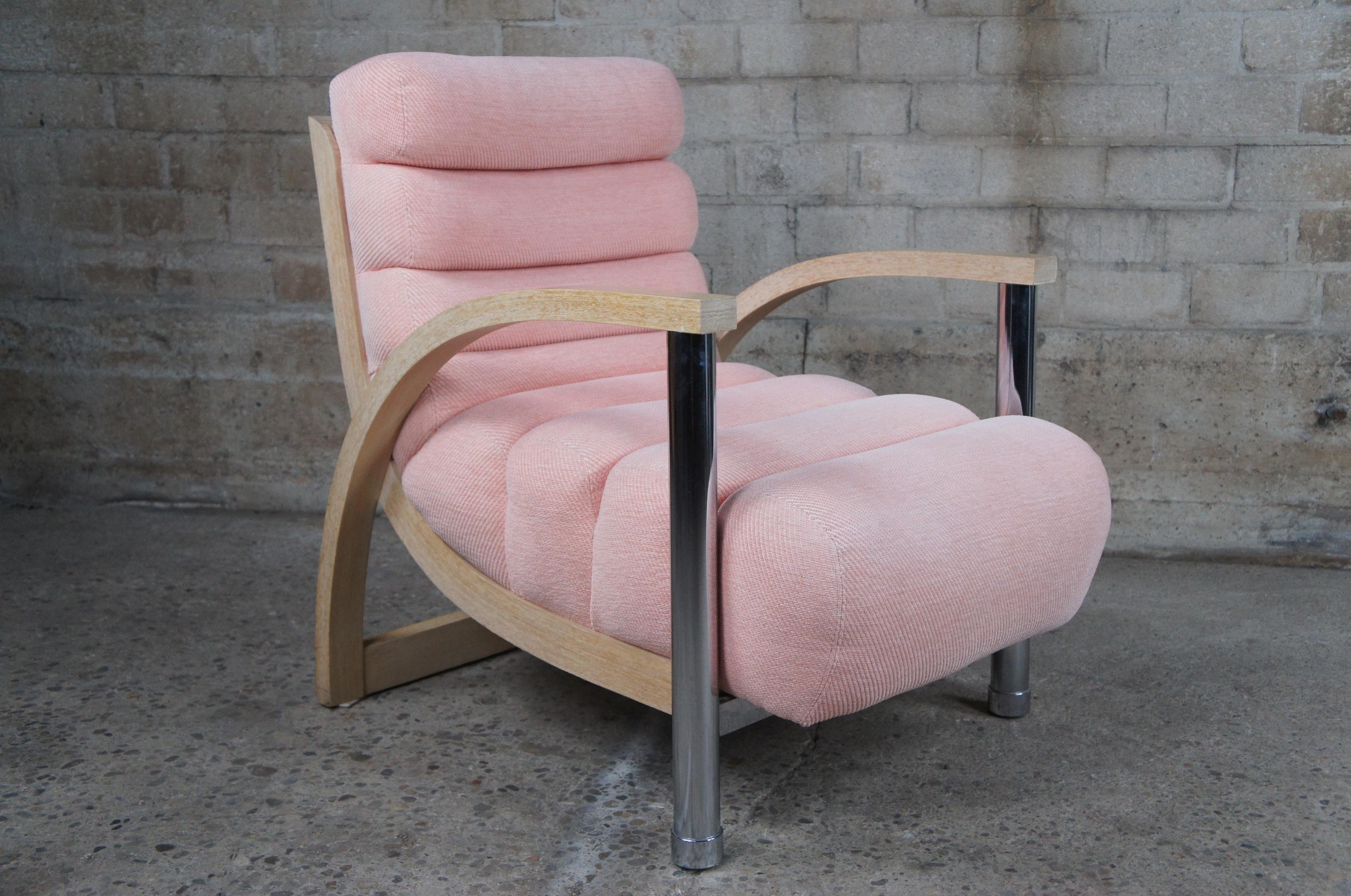 Jay Spectre Century Eclipse Salmón Rosa Post Moderno Cromo Club Lounge Sillón con Brazos en venta 5