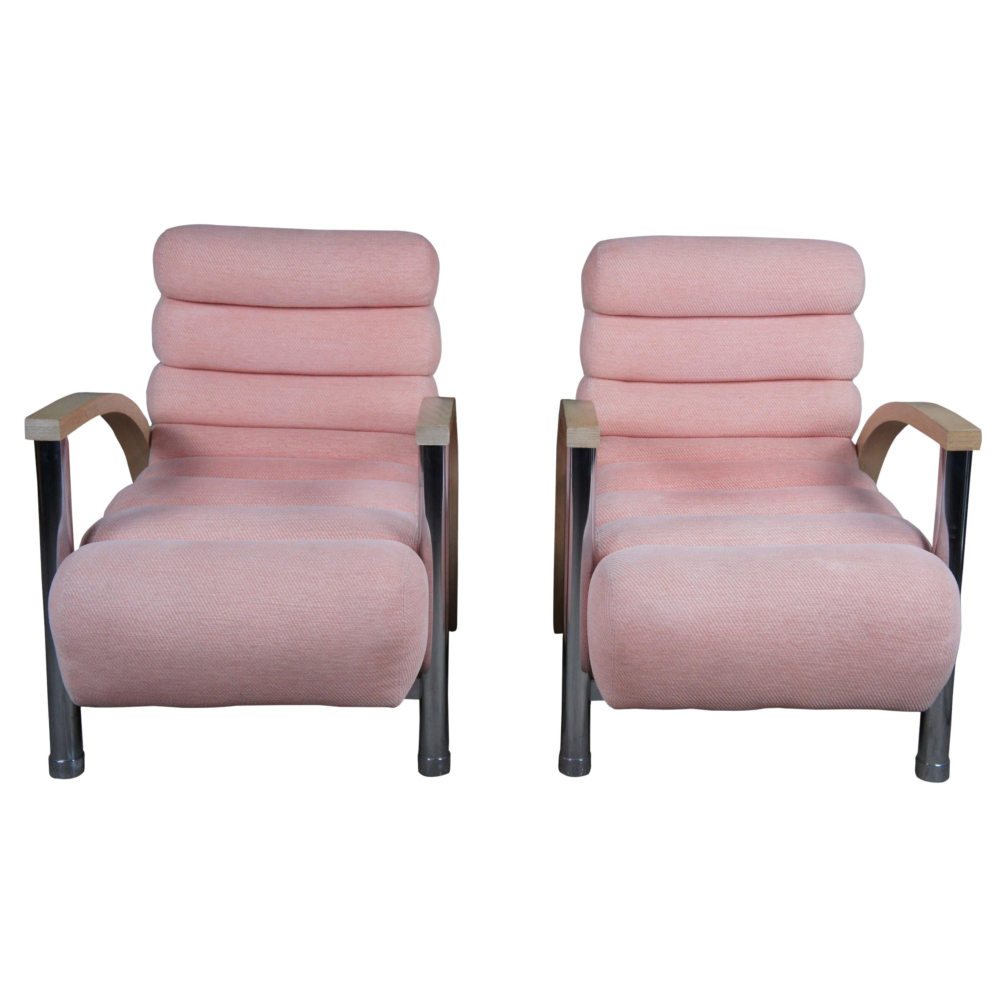 Jay Spectre Century Eclipse Salmon Pink Post Modern Chrome Club Lounge Arm Chair