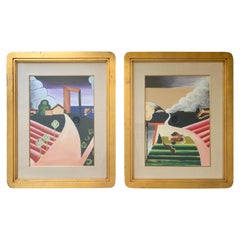 Collezione Jay Spectre Coppia di quadri d'arte moderna ordinati su misura, anni '80