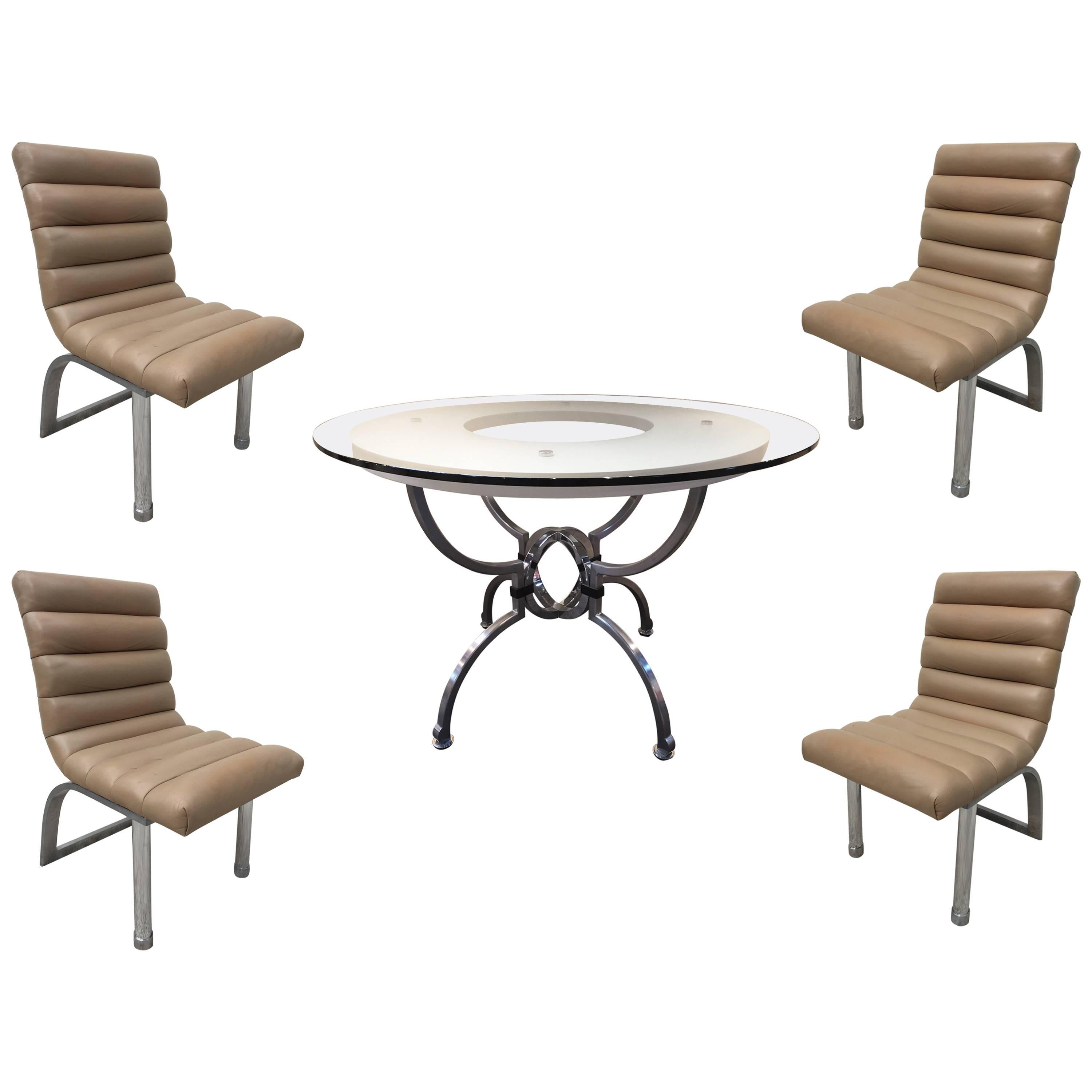Jay Spectre Eclipse Dining Set Table with Four Leather Chairs