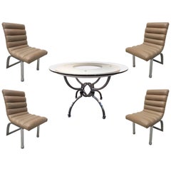 Jay Spectre Eclipse Dining Set Table with Four Leather Chairs