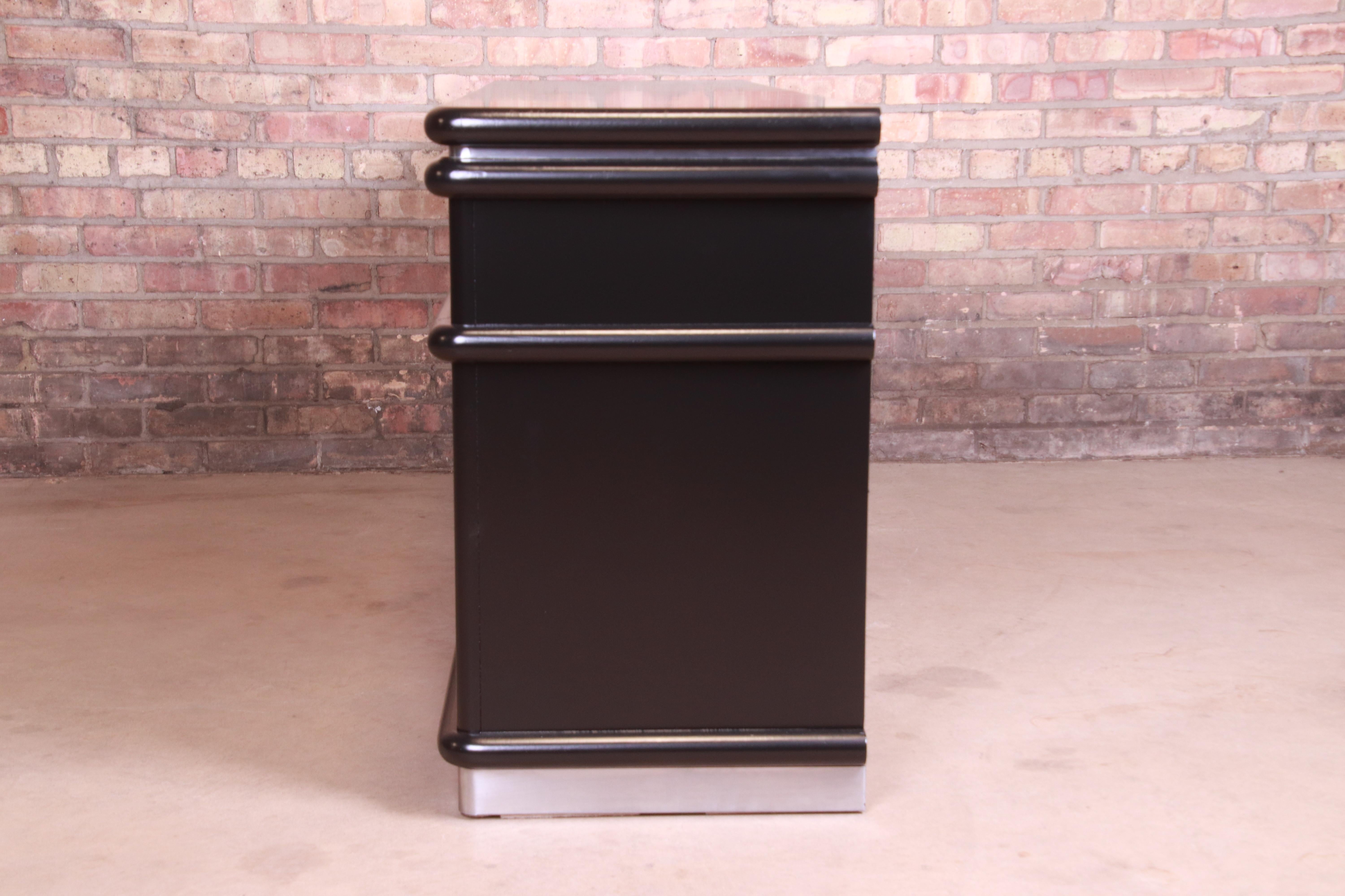 Jay Spectre for Century Furniture Black Lacquer and Chrome Credenza, Refinished 6