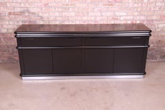 Jay Spectre for Century Furniture Black Lacquer and Chrome Credenza, Refinished