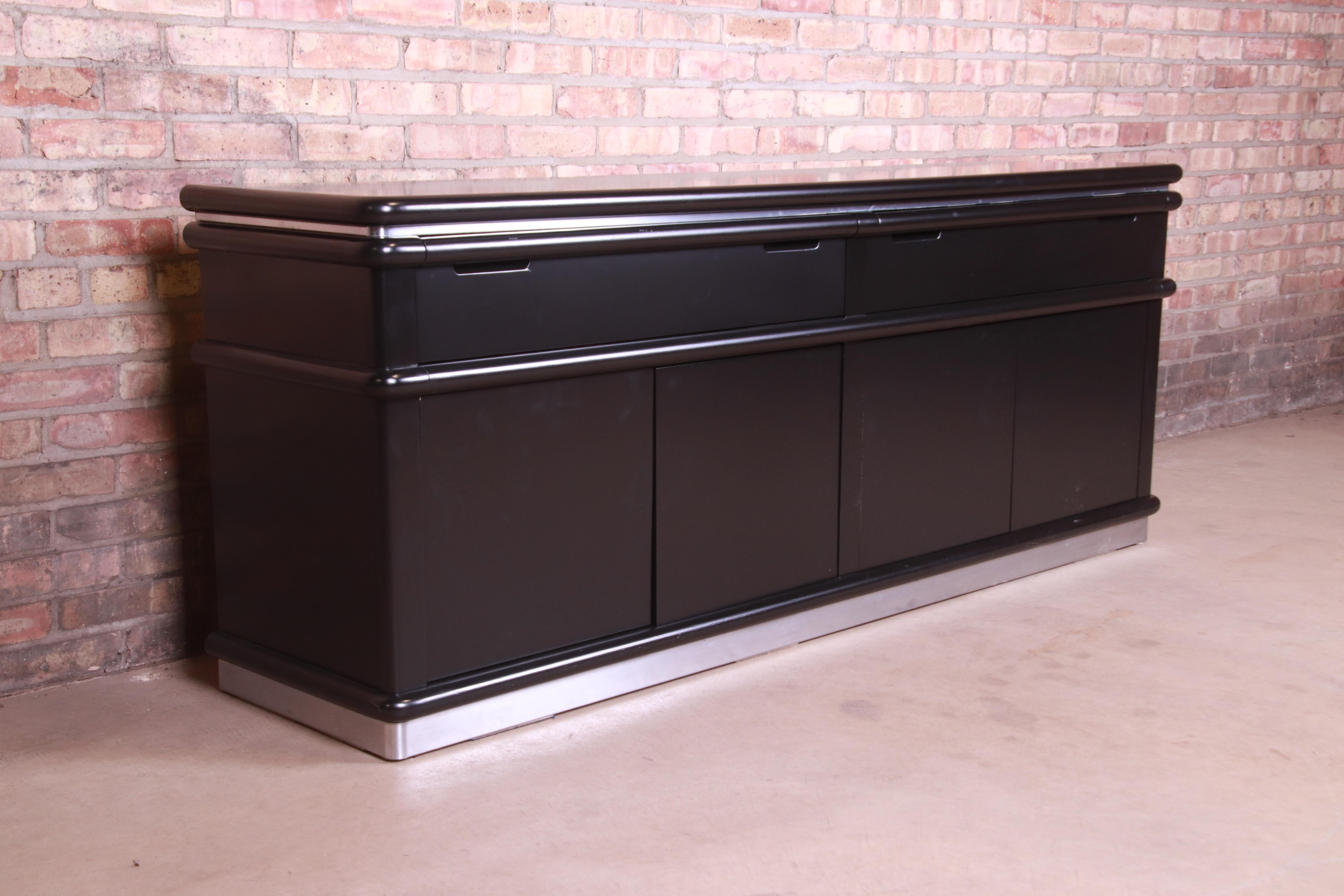 Late 20th Century Jay Spectre for Century Furniture Black Lacquer and Chrome Credenza, Refinished