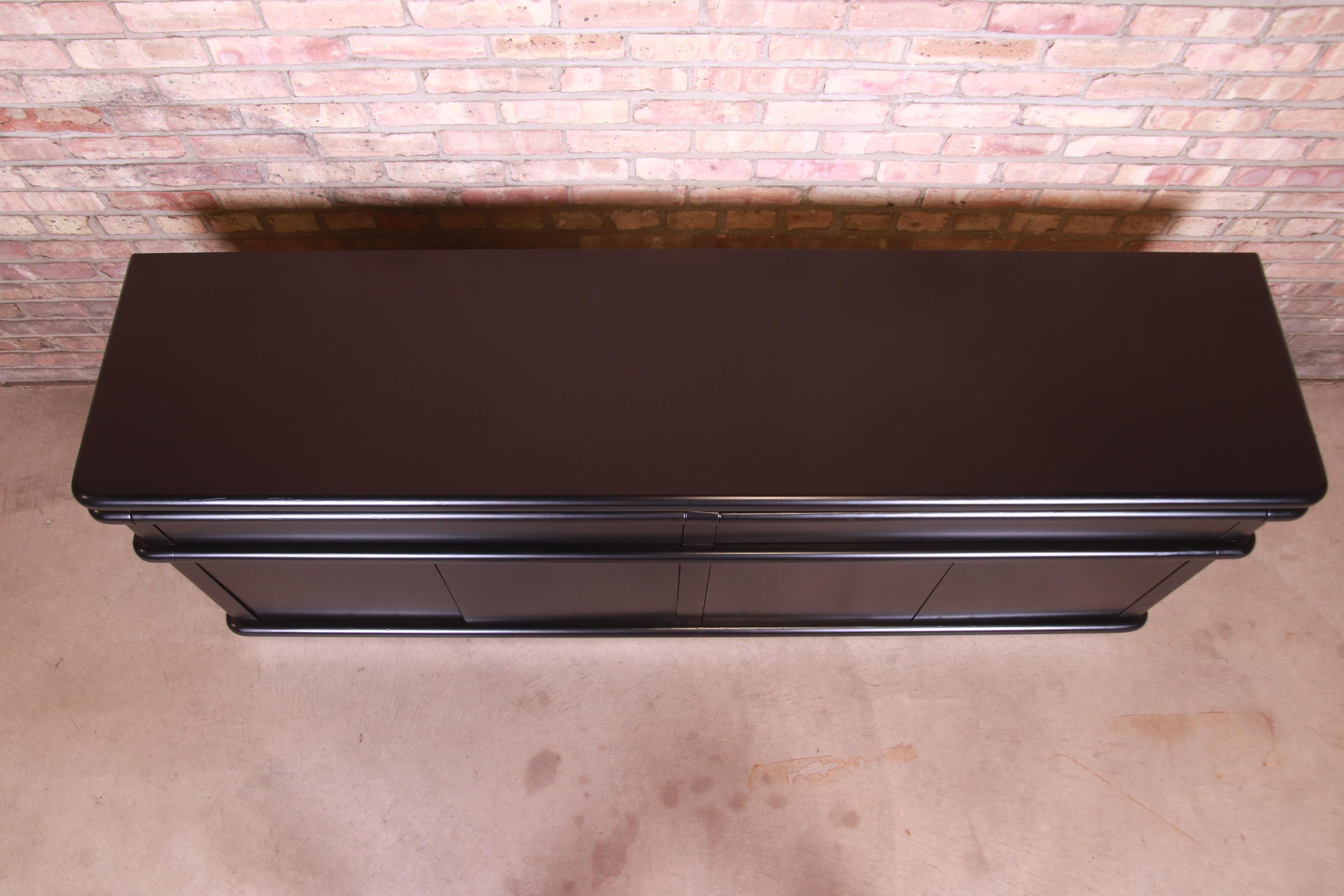 Jay Spectre for Century Furniture Black Lacquer and Chrome Credenza, Refinished 1