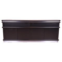 Vintage Jay Spectre for Century Furniture Black Lacquer and Chrome Credenza, Refinished