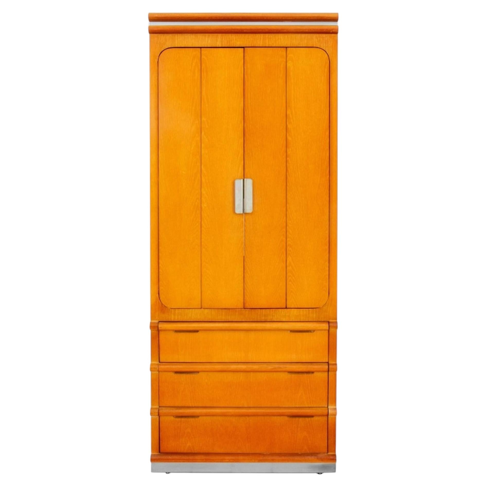 Jay Spectre for Century Oak and Chrome Media Cabinet For Sale