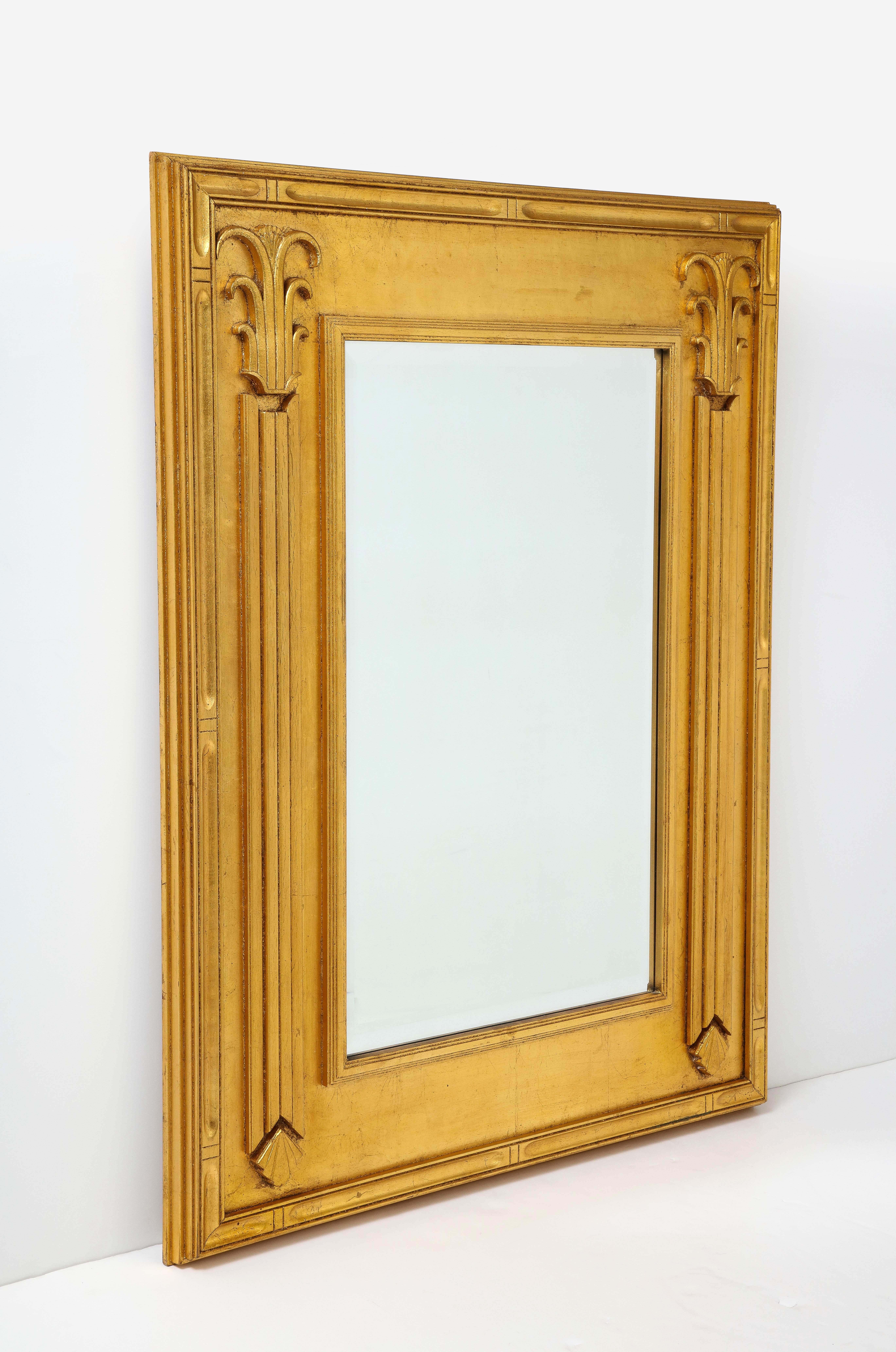 1980's Jay Spectre designed Art-deco style gilt wall mirror, in vintage original condition with some wear and patina due to age and use.