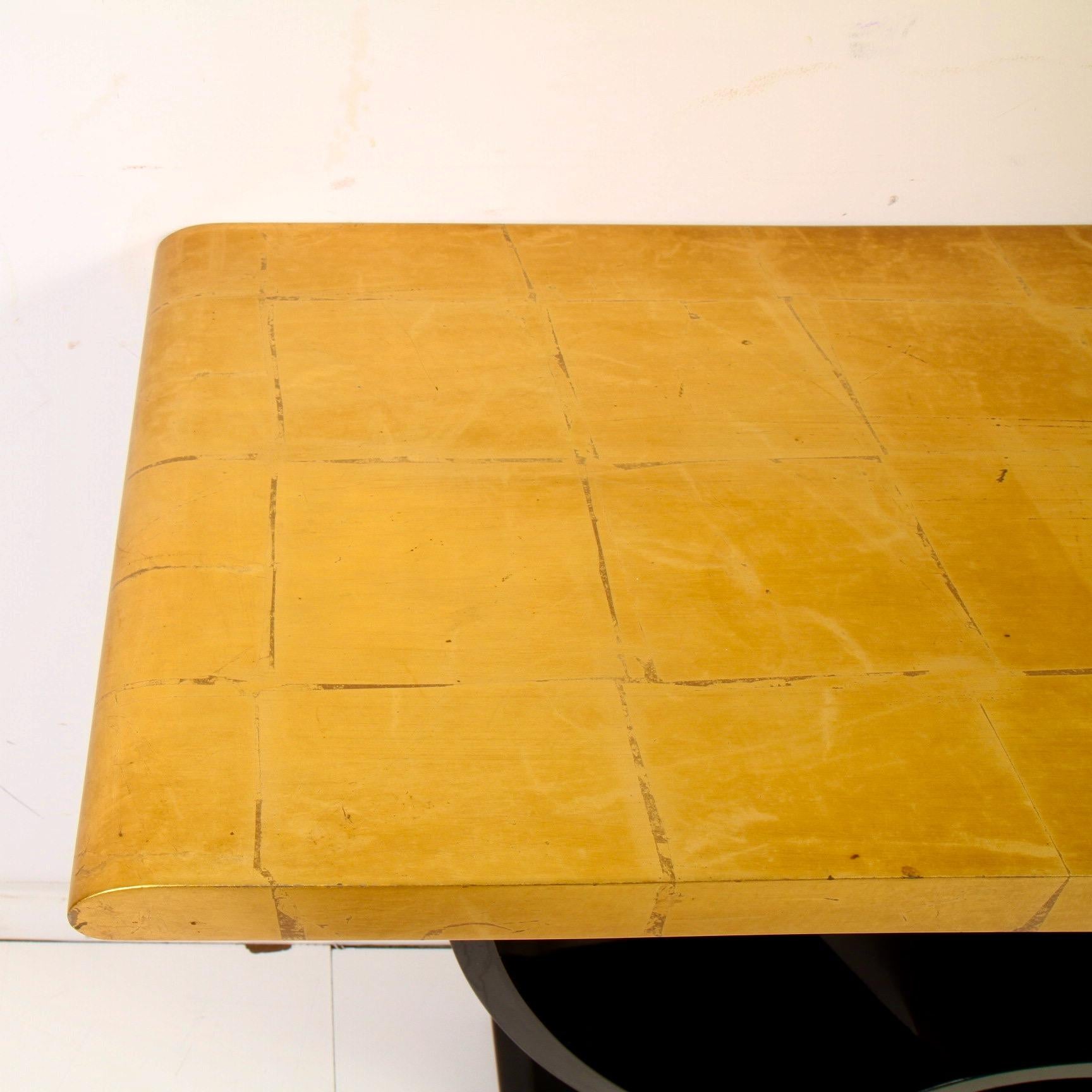 Jay Spectre Gold Leaf and Ebony Art Deco Console Table In Good Condition In New London, CT