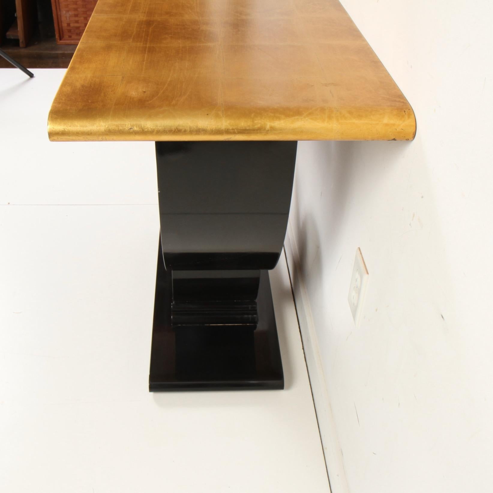 20th Century Jay Spectre Gold Leaf and Ebony Art Deco Console Table