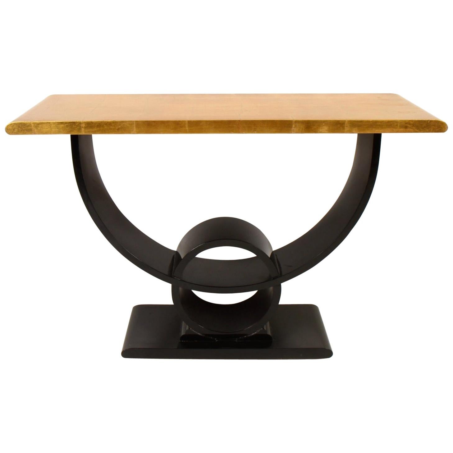 Jay Spectre Gold Leaf and Ebony Art Deco Console Table