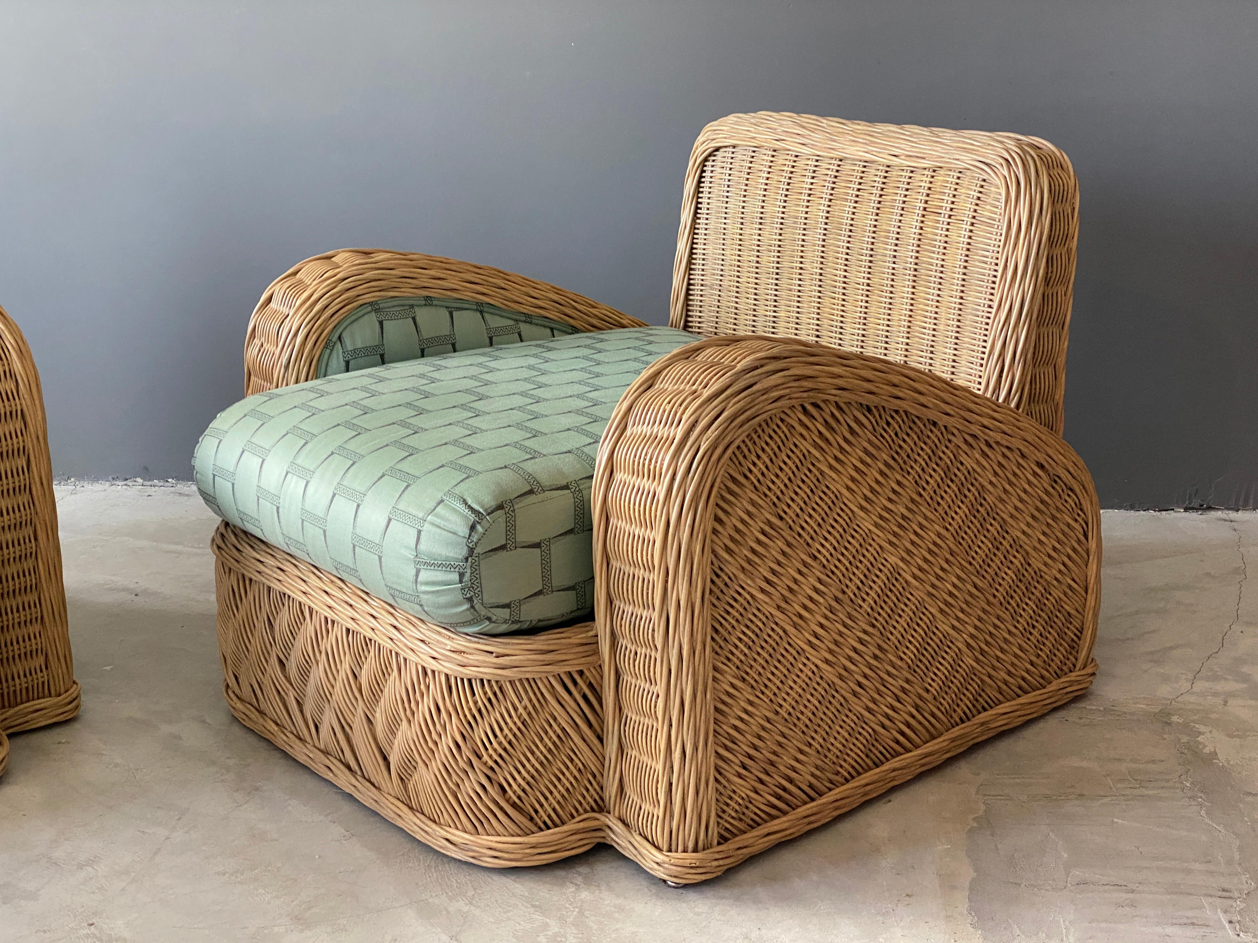 Jay Spectre, Lounge Chairs, Rattan / Wicker Fabric, Century United States, 1980s In Good Condition In High Point, NC