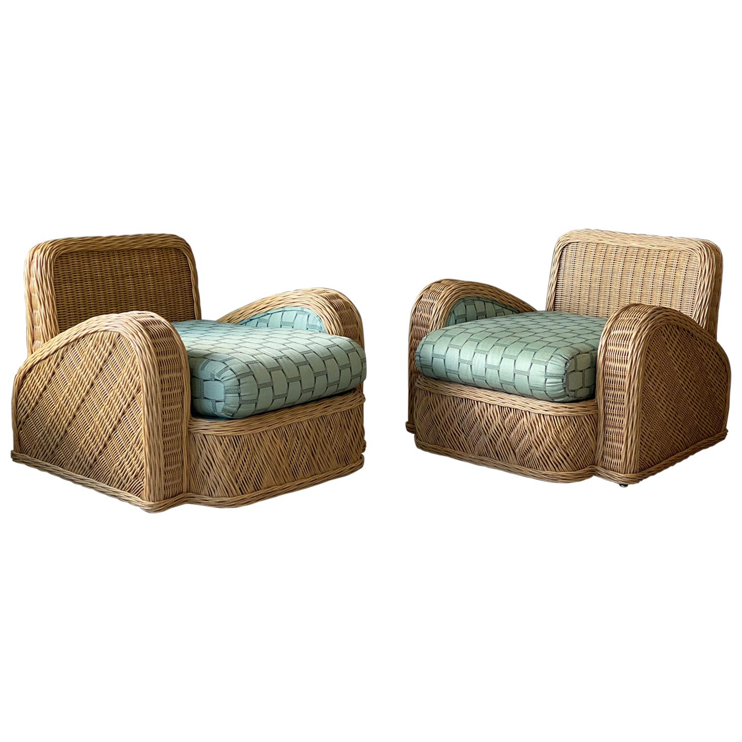 Jay Spectre, Lounge Chairs, Rattan / Wicker Fabric, Century United States, 1980s