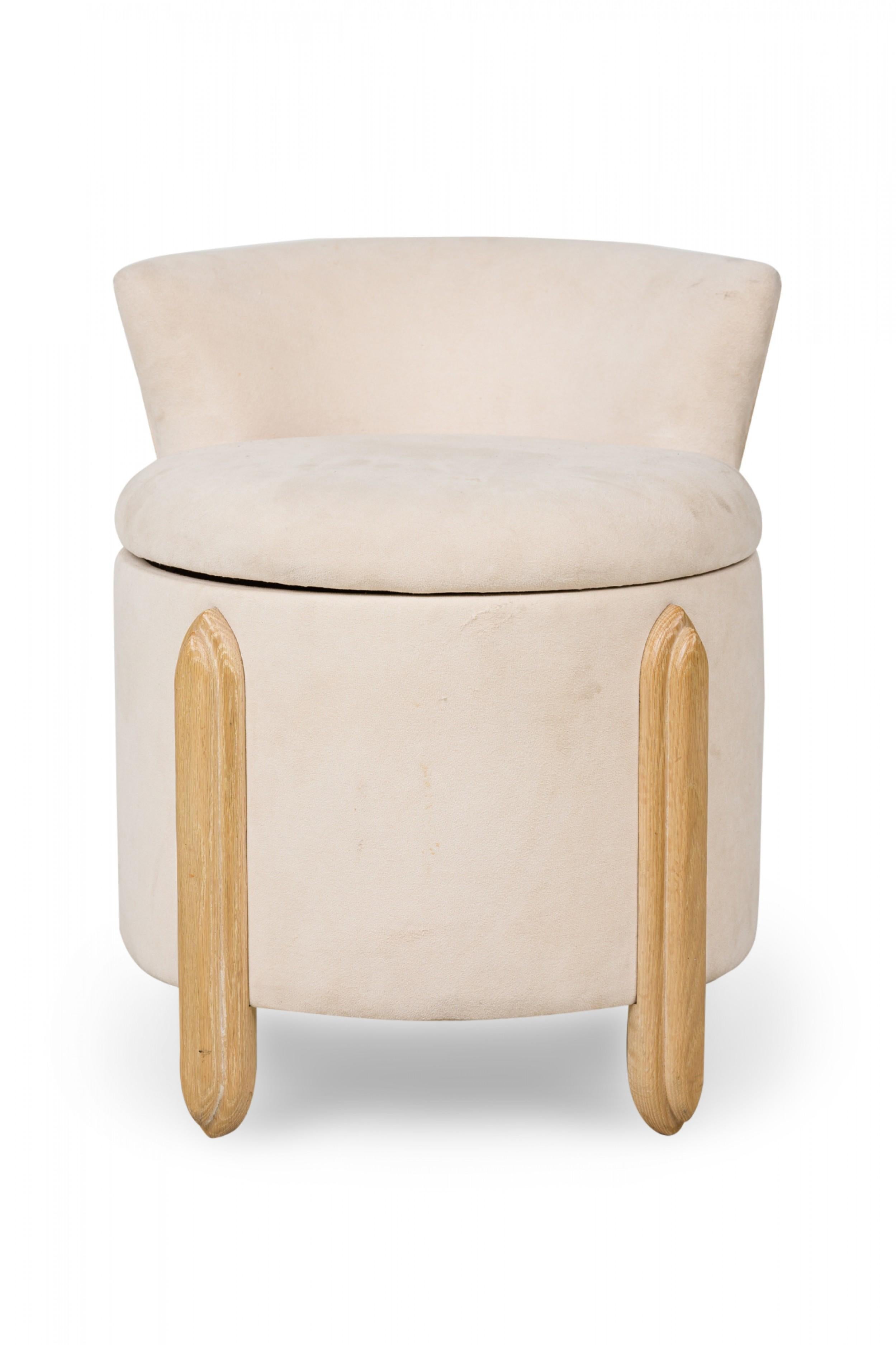 Jay Spectre Midcentury American White Suede Upholstered Ottoman with Backrest For Sale