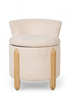 Jay Spectre Midcentury American White Suede Upholstered Ottoman with Backrest