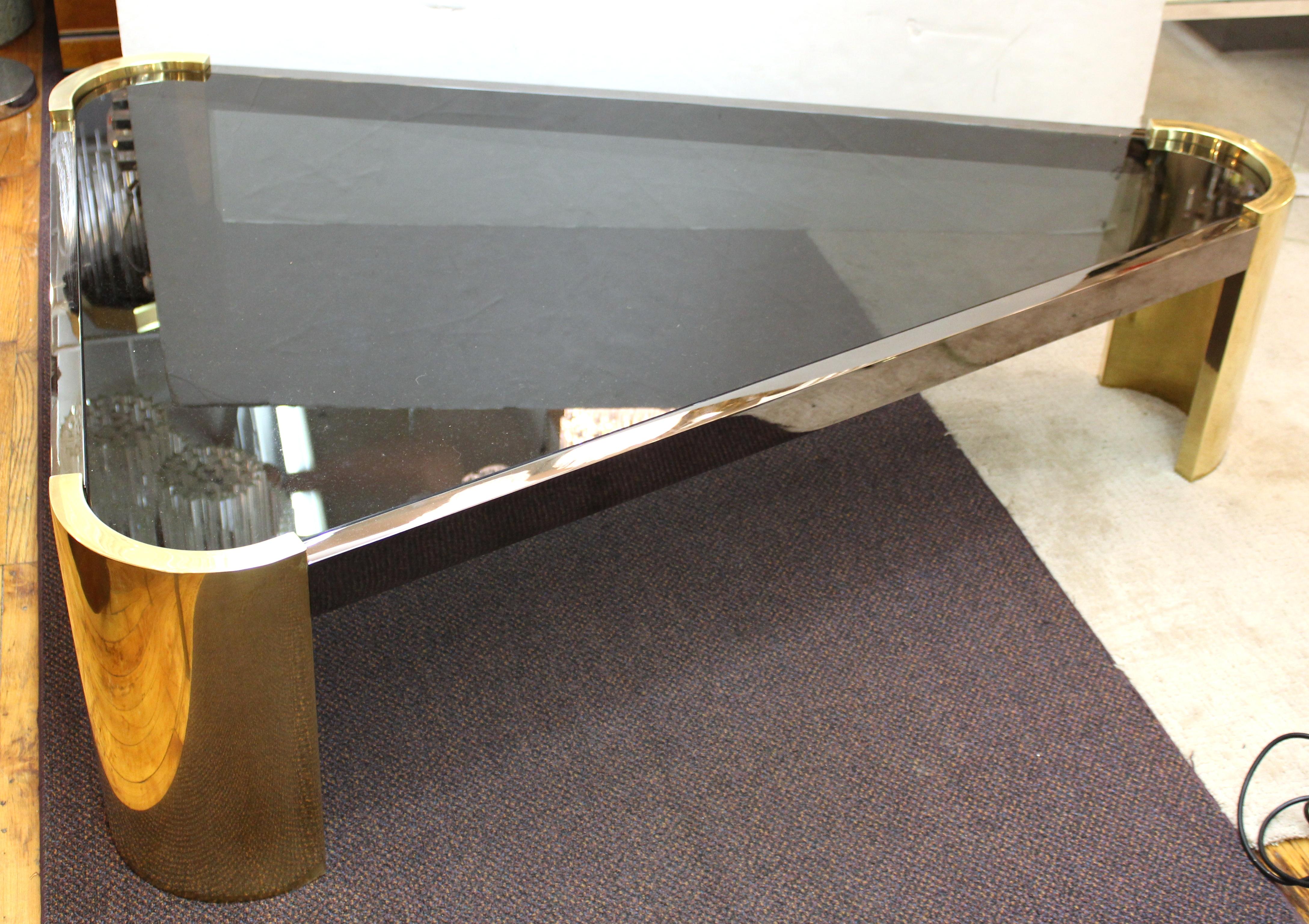 Jay Spectre Modernist Triangular Cocktail Table in Metal and Glass In Good Condition In New York, NY