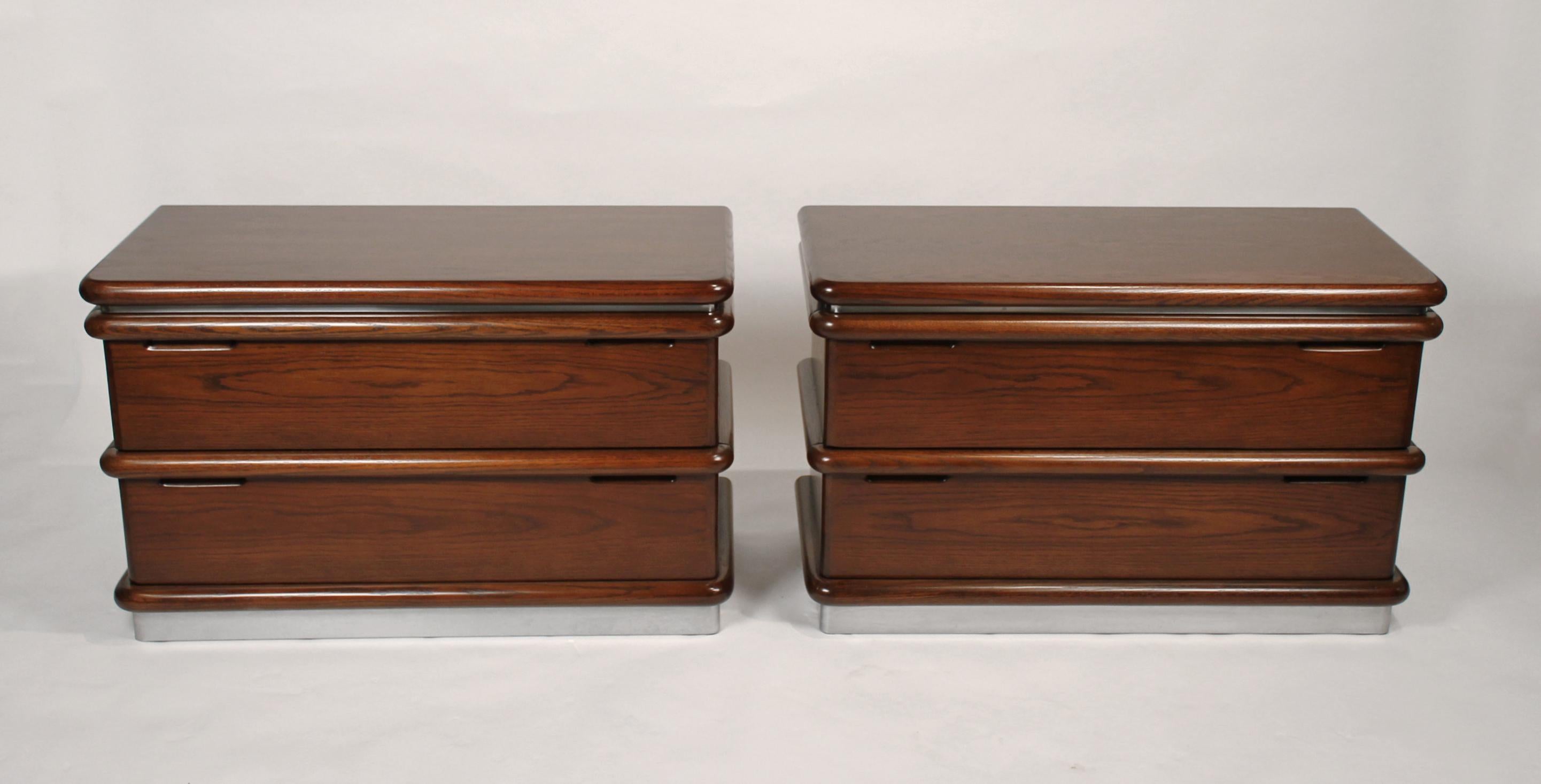 20th Century Jay Spectre Modernist Walnut and Brushed Stainless Nightstands