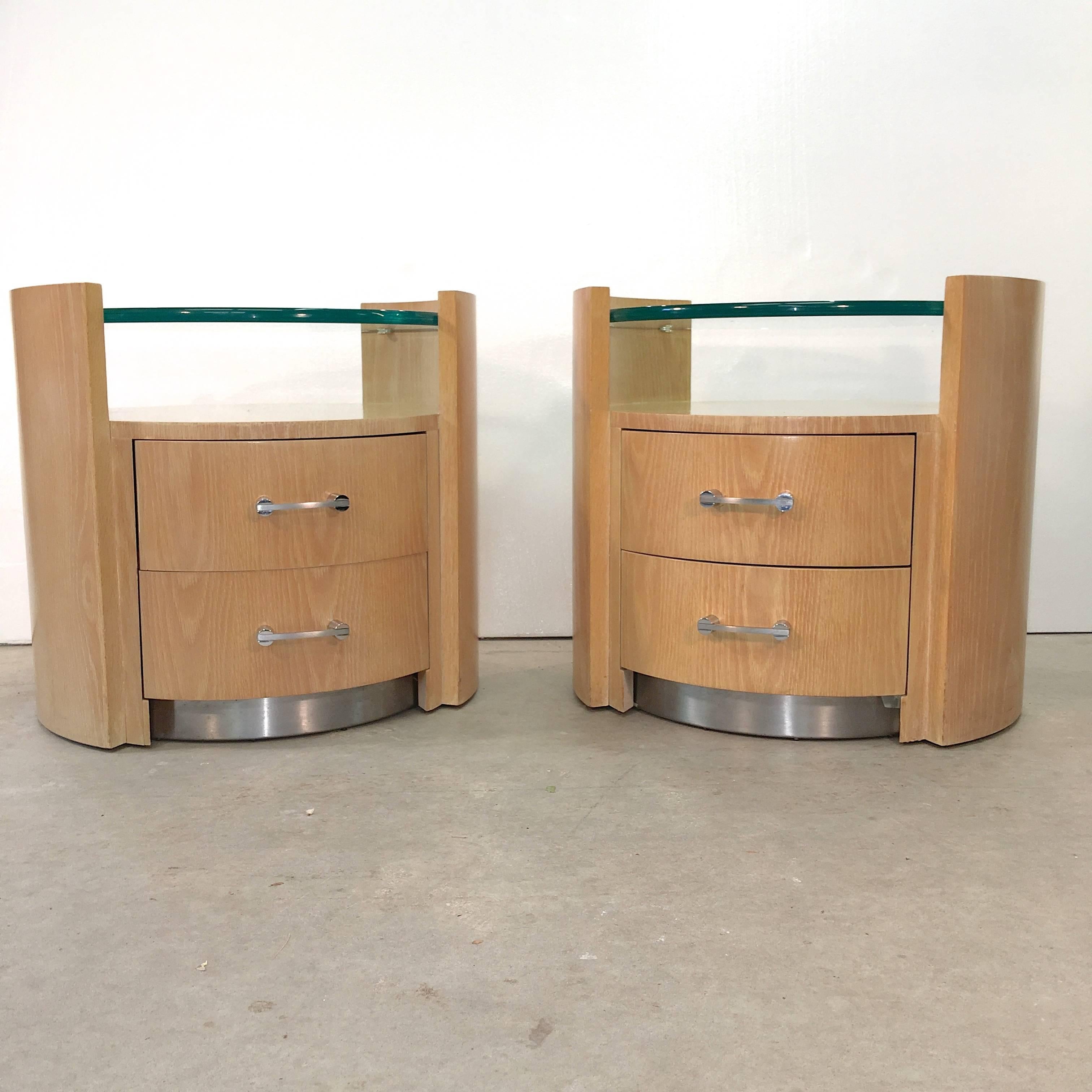 Brushed Jay Spectre Pair of Eclipse Nightstands for Century