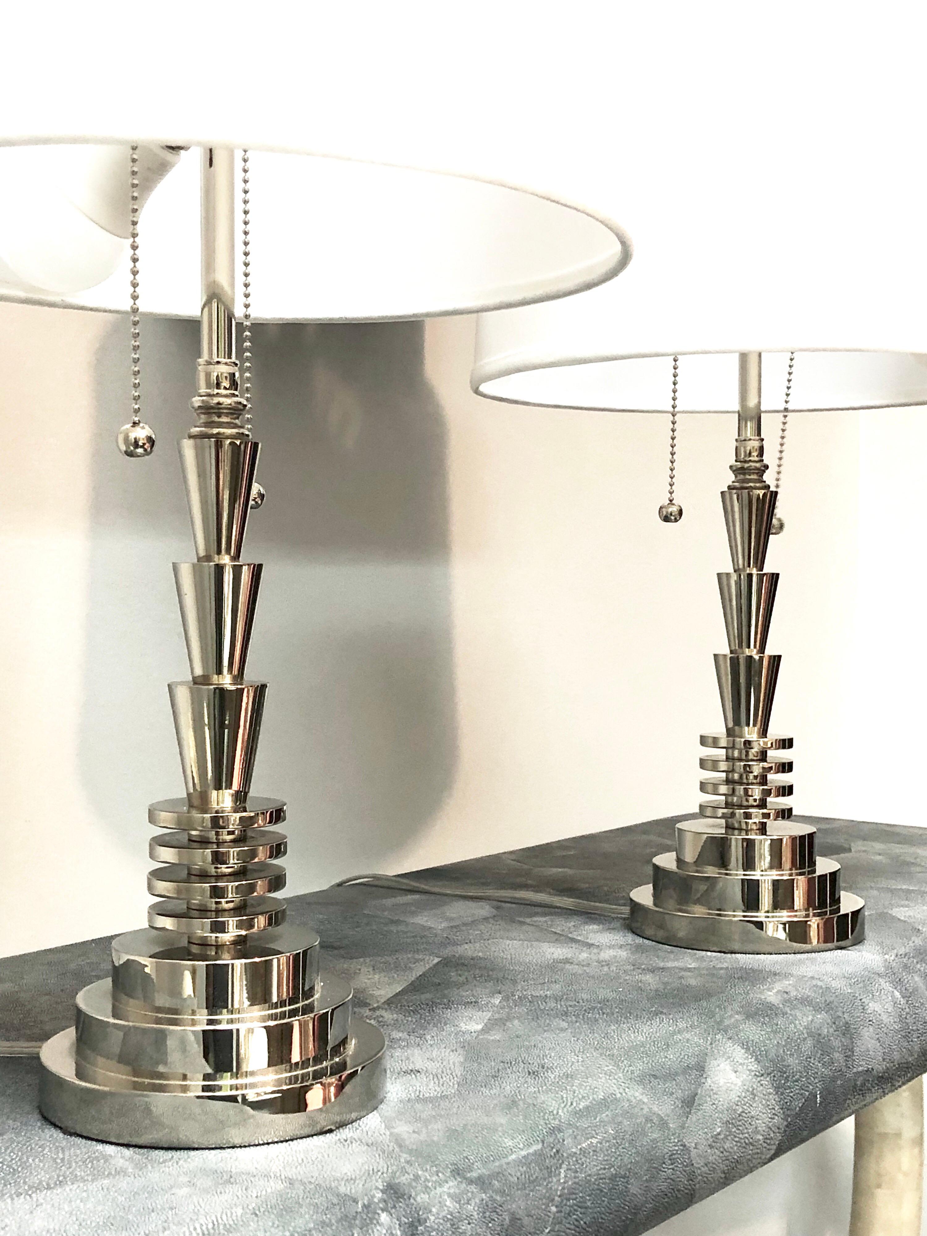 Late 20th Century Jay Spectre Pair of Polished Nickel Table Lamps by Hanson