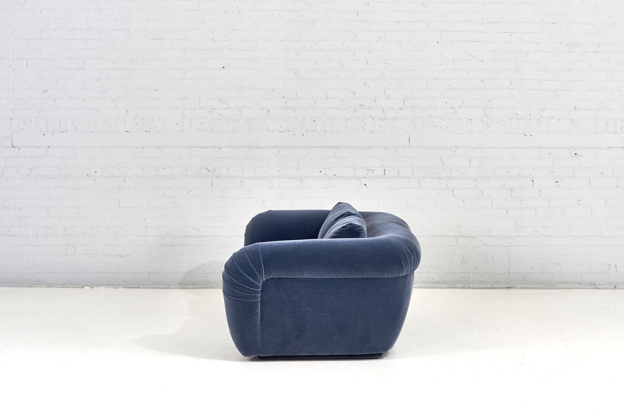 Post-Modern Jay Spectre Sofa Navy Blue Mohair, 1990 For Sale