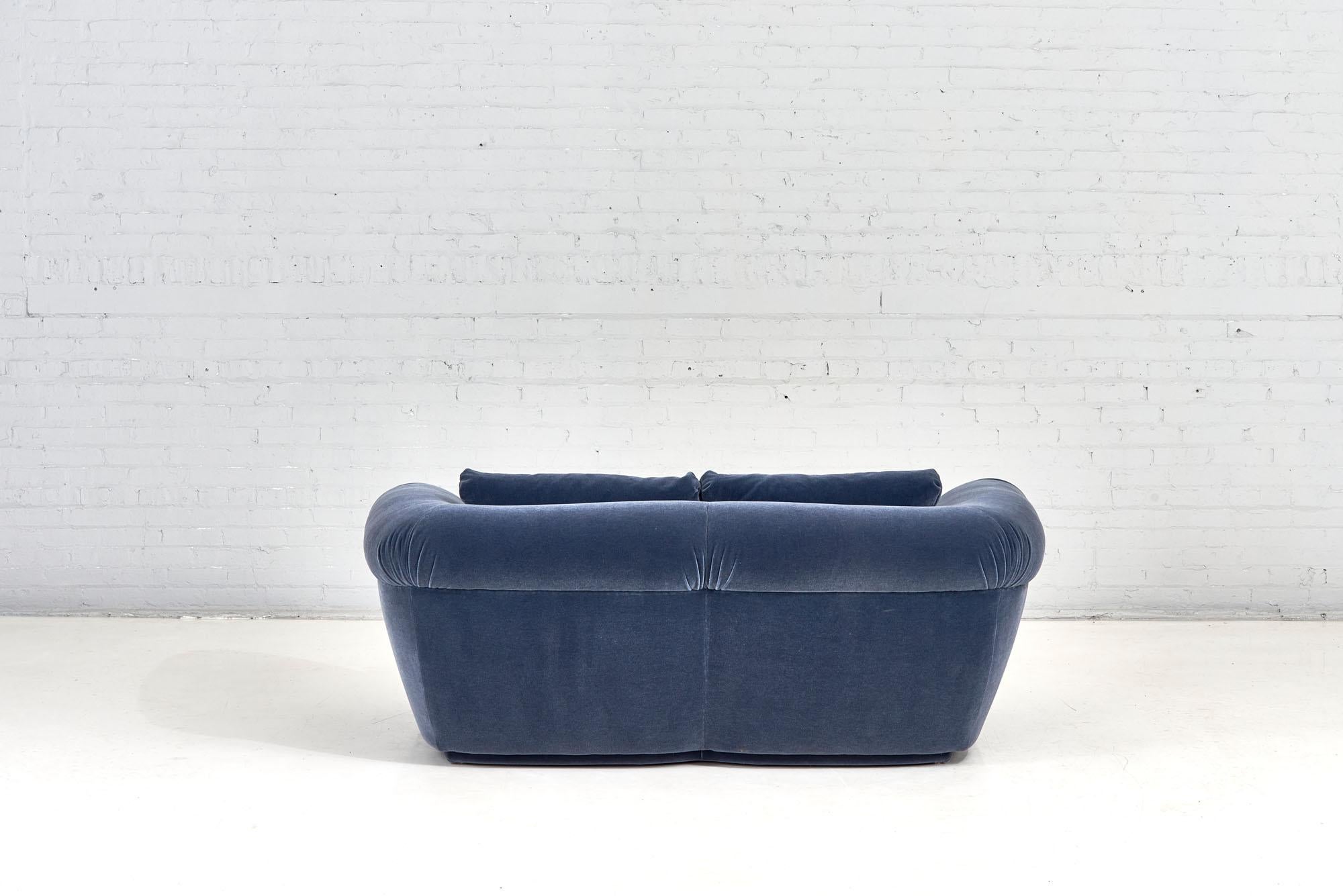 American Jay Spectre Sofa Navy Blue Mohair, 1990 For Sale