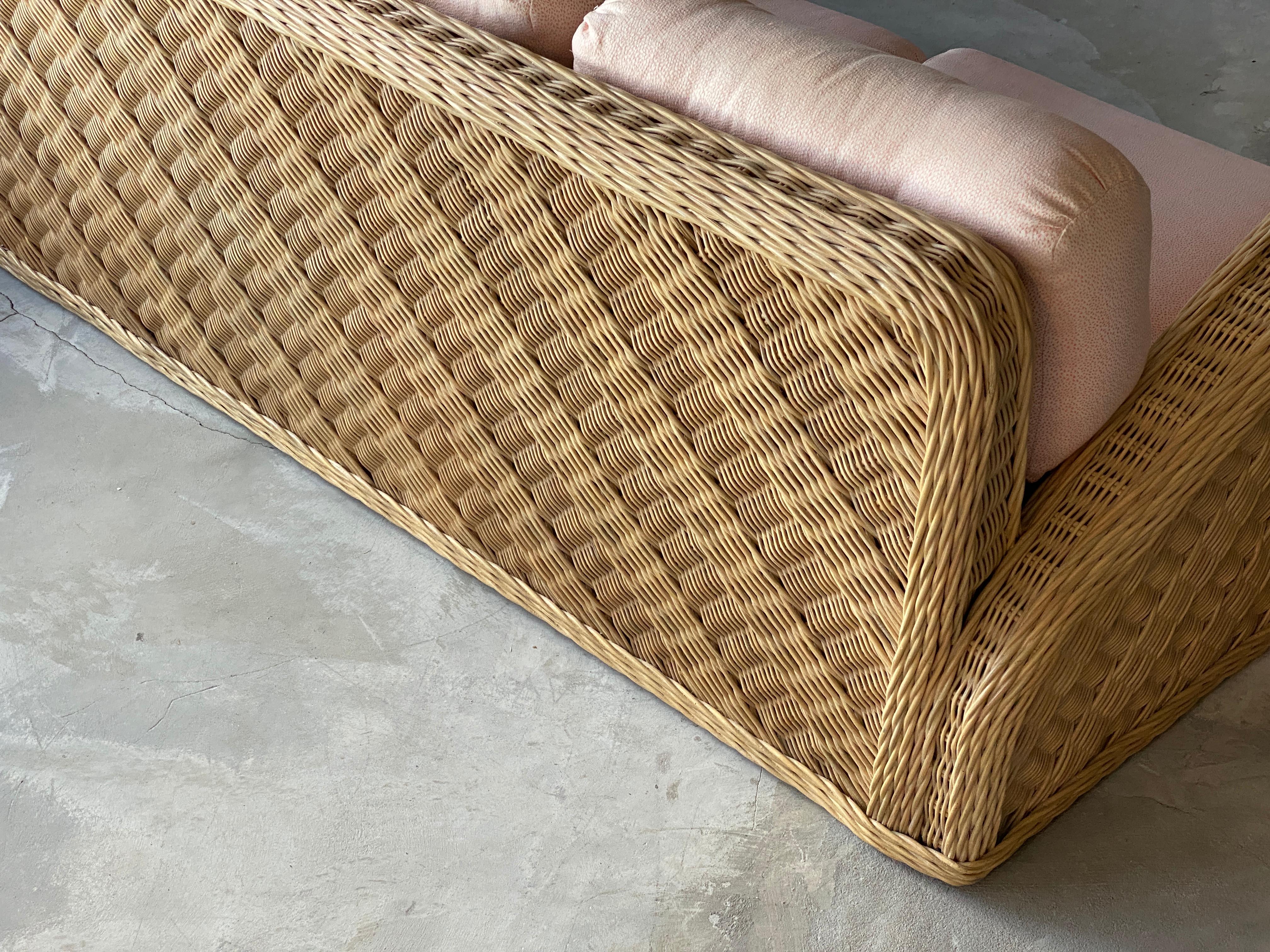 Jay Spectre, Sofa, Rattan / Wicker, Fabric, Century United States, 1980s In Good Condition In High Point, NC