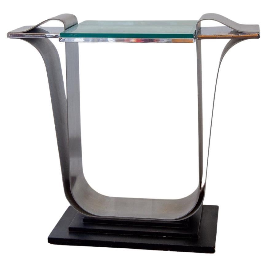 Jay Spectre Steel Console Table with Glass Top, 1980s