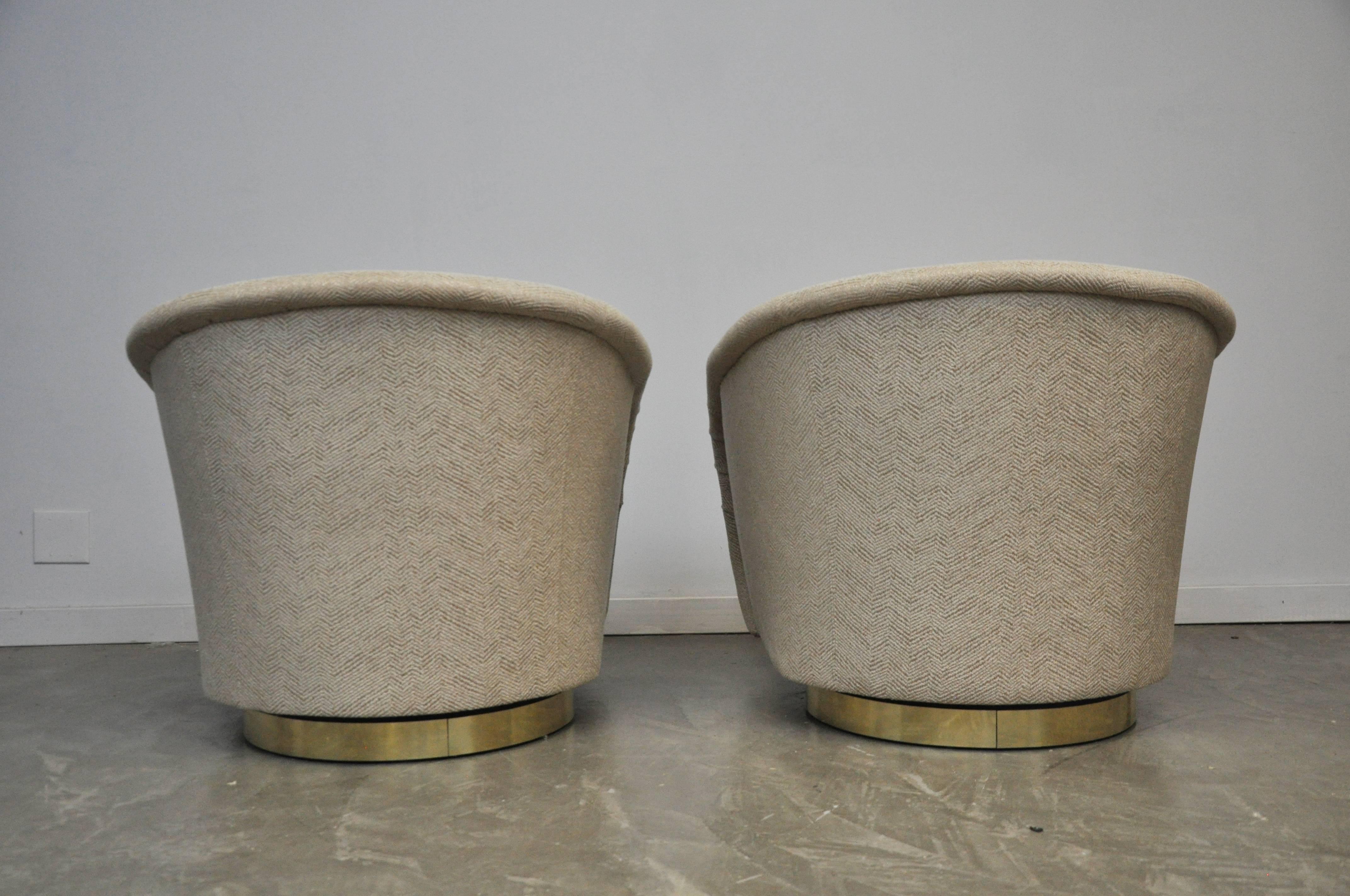 Post-Modern Milo Baughman Swivel Chairs on Brass Bases