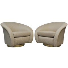 Milo Baughman Swivel Chairs on Brass Bases