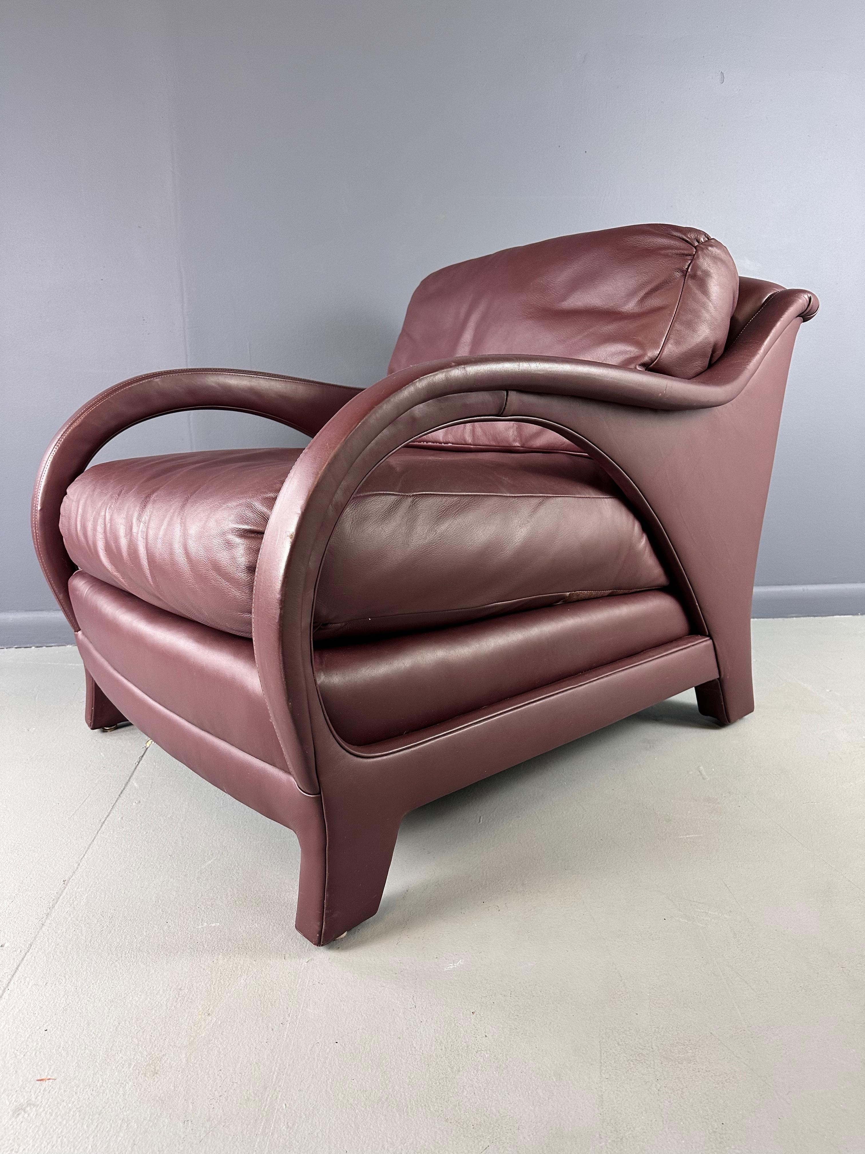 Post-Modern Jay Spectre Tycoon Leather Lounge Chair in Burgundy For Century For Sale