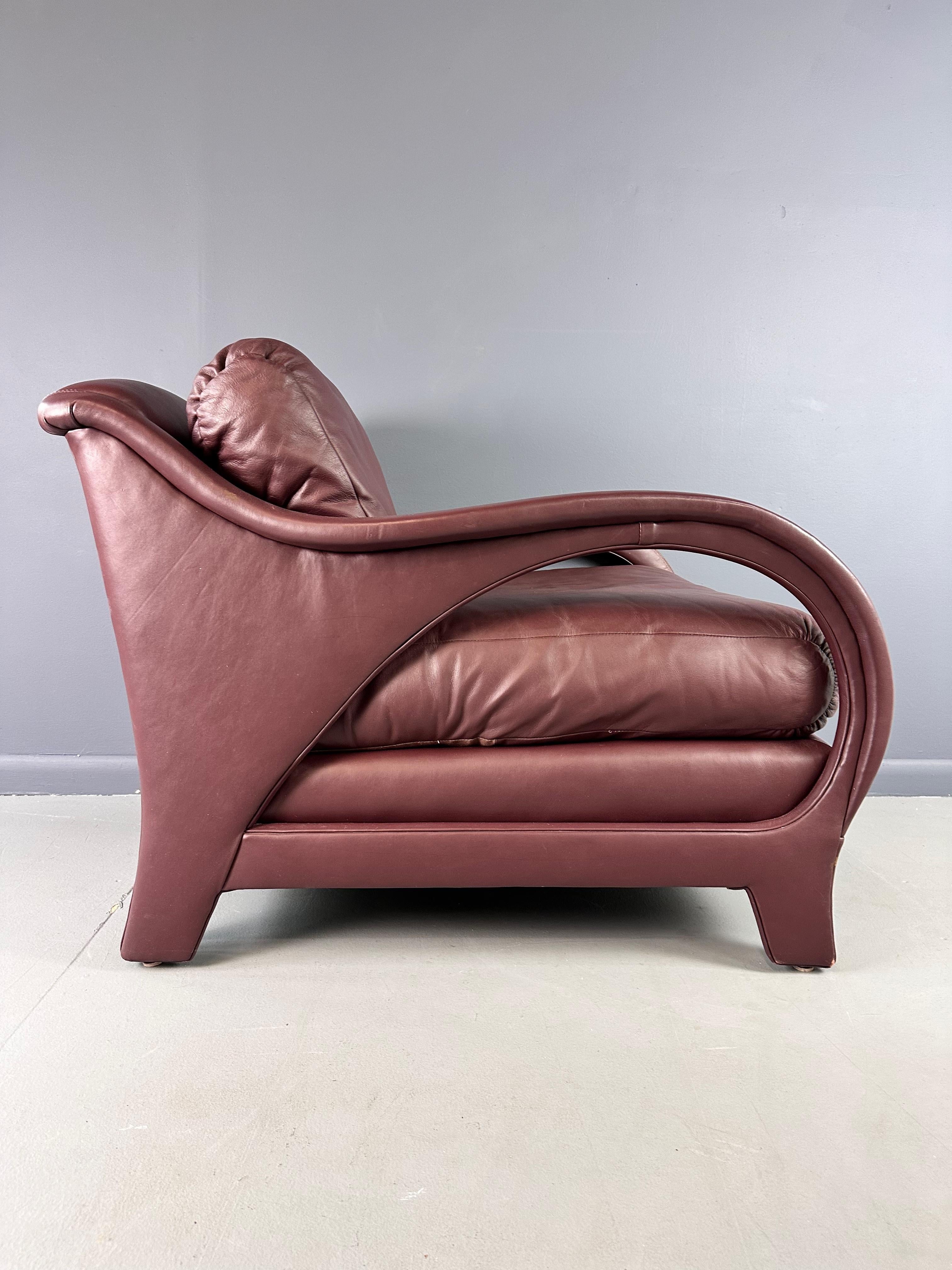 Jay Spectre Tycoon Leather Lounge Chair in Burgundy For Century In Good Condition For Sale In Philadelphia, PA