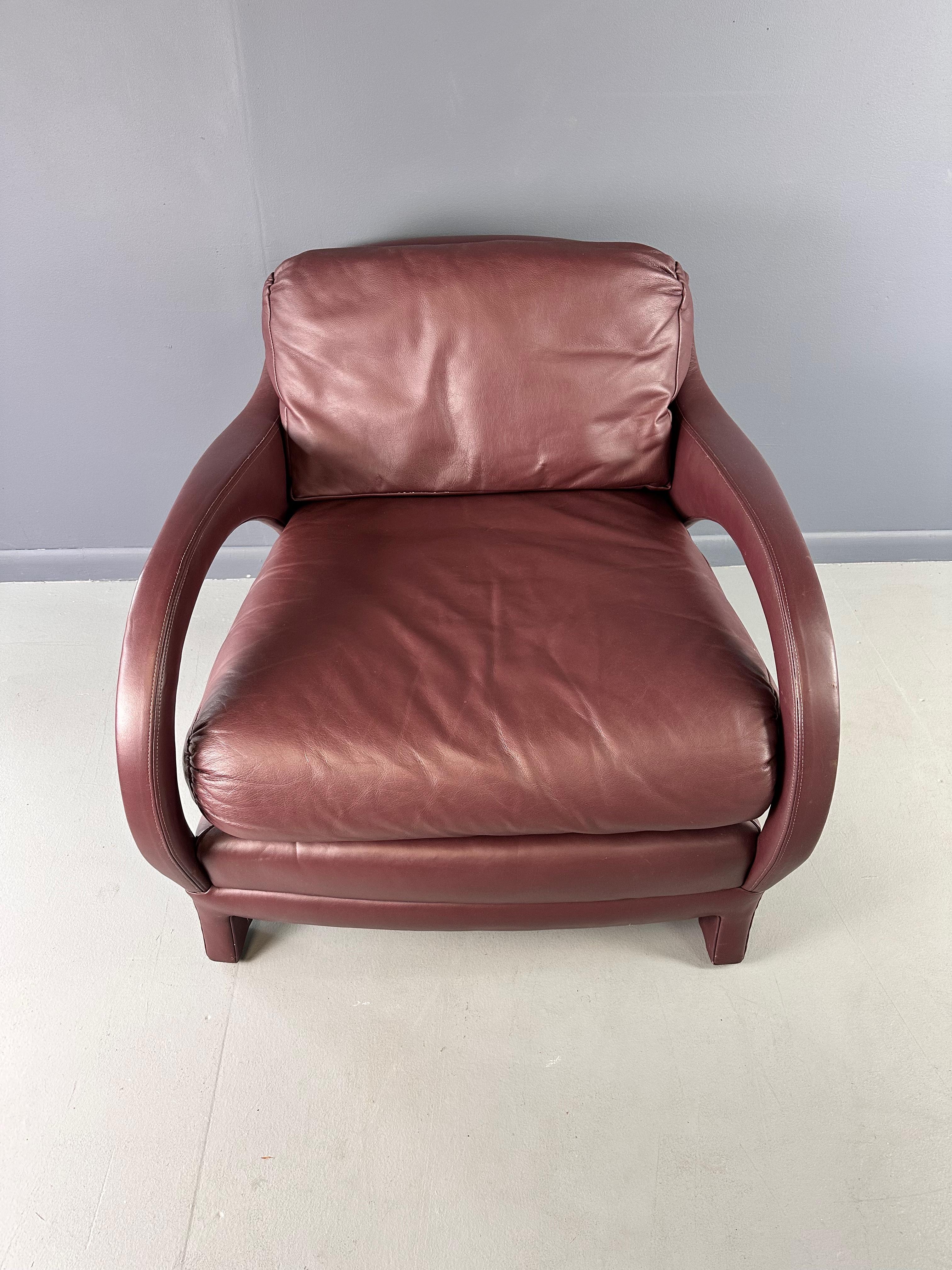 Jay Spectre Tycoon Leather Lounge Chair in Burgundy For Century For Sale 2