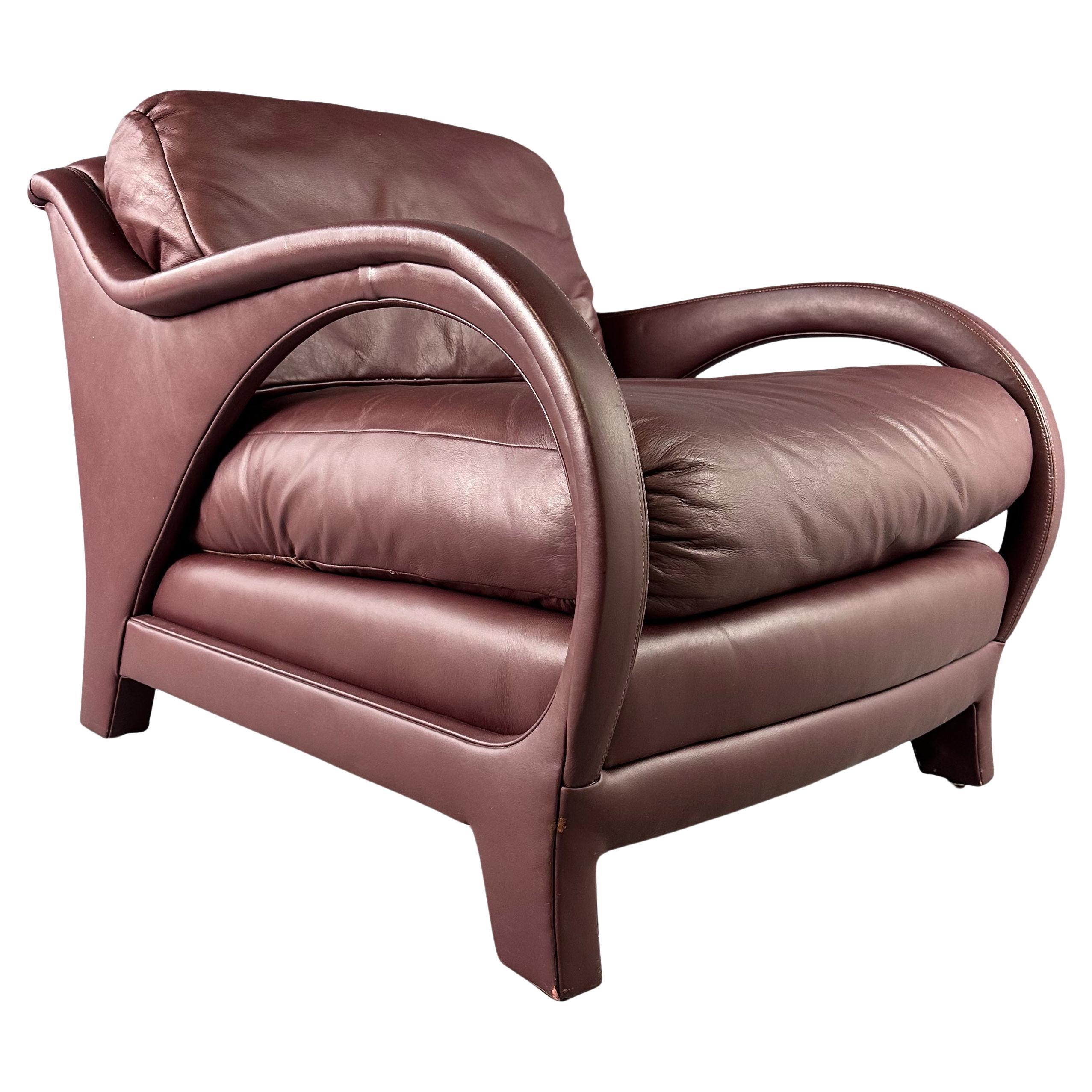 Jay Spectre Tycoon Leather Lounge Chair in Burgundy For Century For Sale