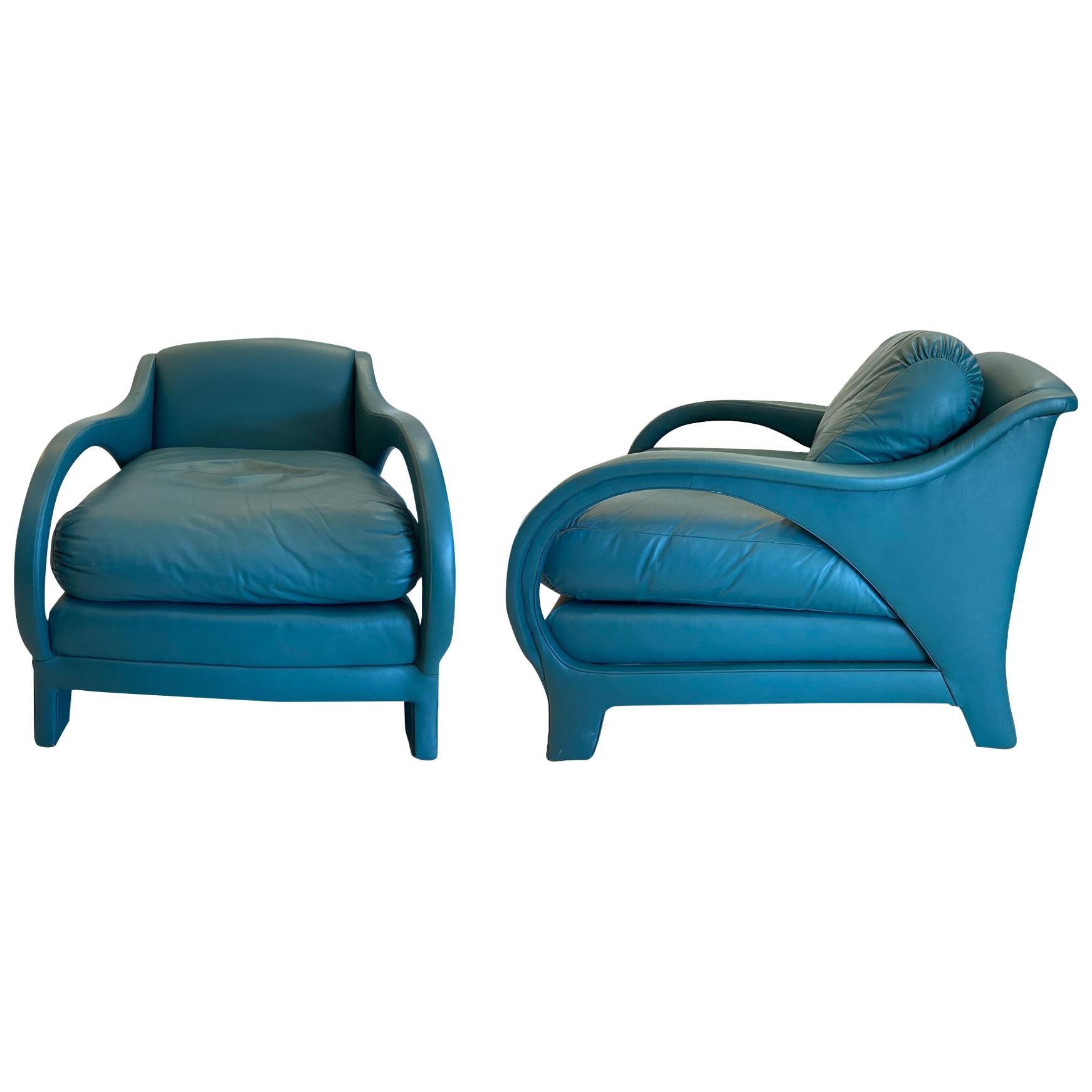 Jay Spectre Tycoon Leather Lounge Chairs a Pair