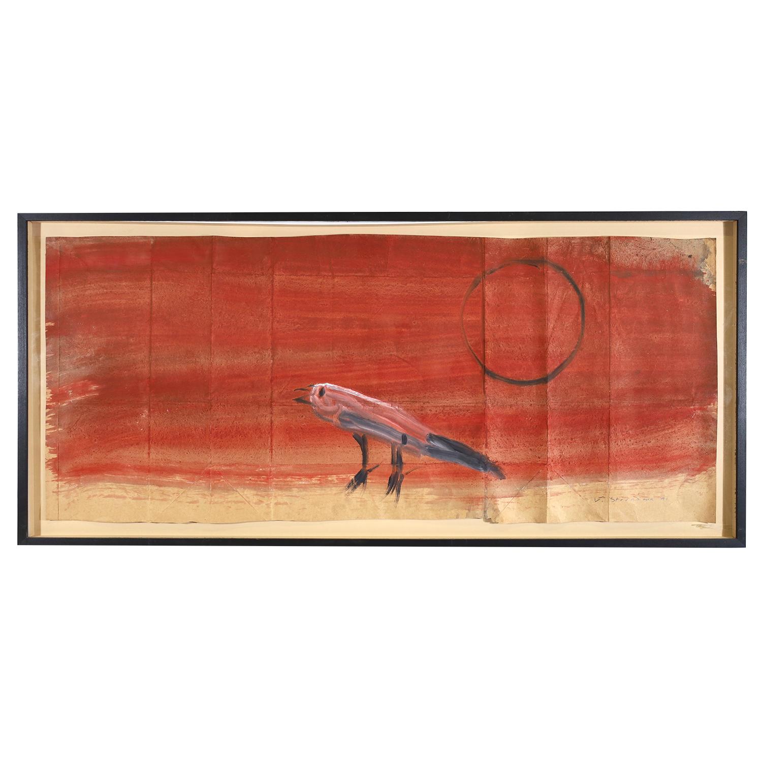 Songbird with Red Sky – Painting von Jay Steensma