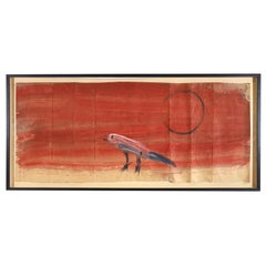 A genial painting of a songbird with a red sky by a talented and tortured artist