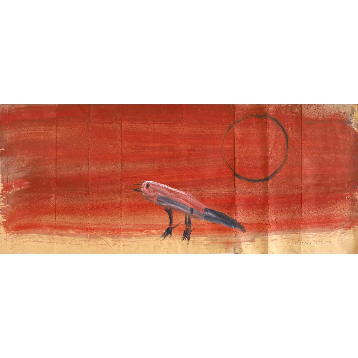 Jay Steensma Abstract Painting – Songbird with Red Sky