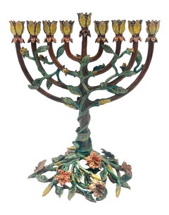 Jay Strongwater Menorah de Hanoukka en émail et pierres précieuses Magnolia