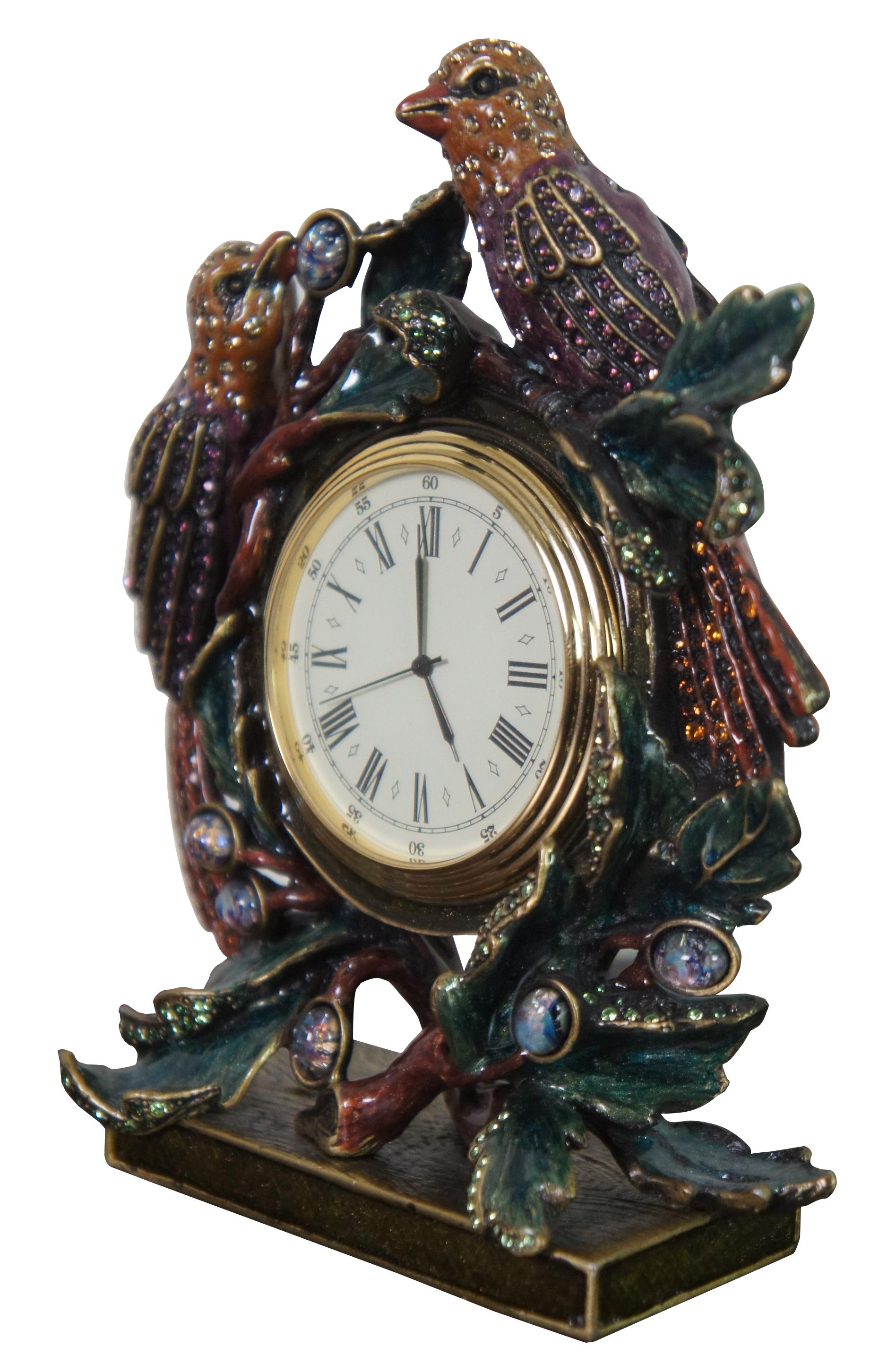 Jay Strongwater Birds of Paradise Enameled Desk Mantel Clock Swarovski
