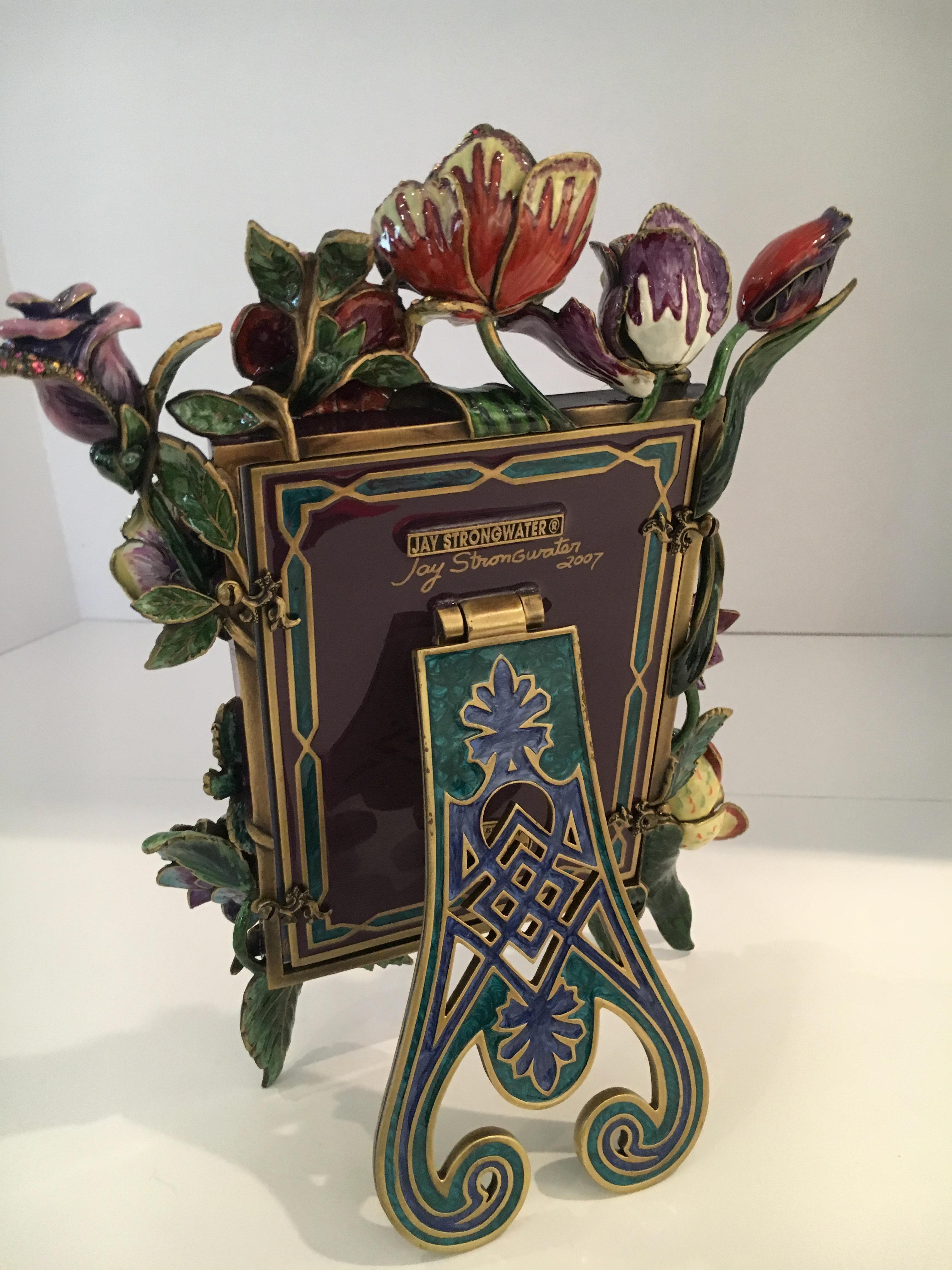 Belle Époque Jay Strongwater Bronze and Polychrome Enamel Photo Frame